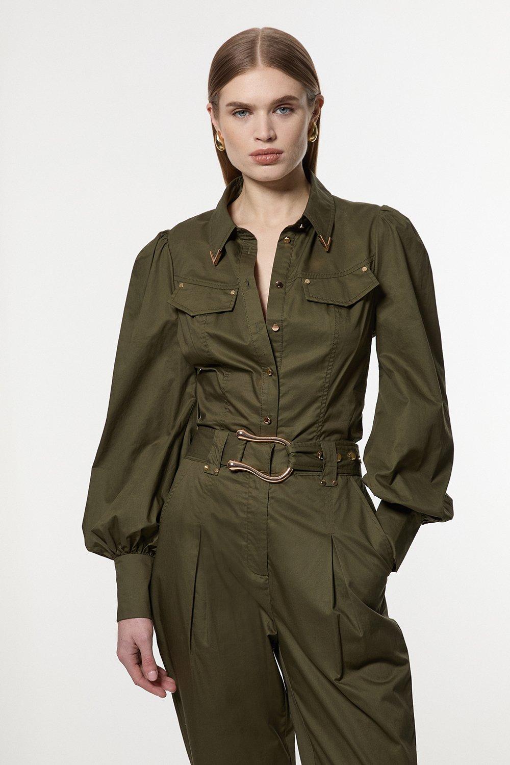 ★Karen Millen ユーティリティポケットシャツ 魅惑的マキシ★ KAREN MILLEN Plus Size Twill Utility Detail Woven Shirt