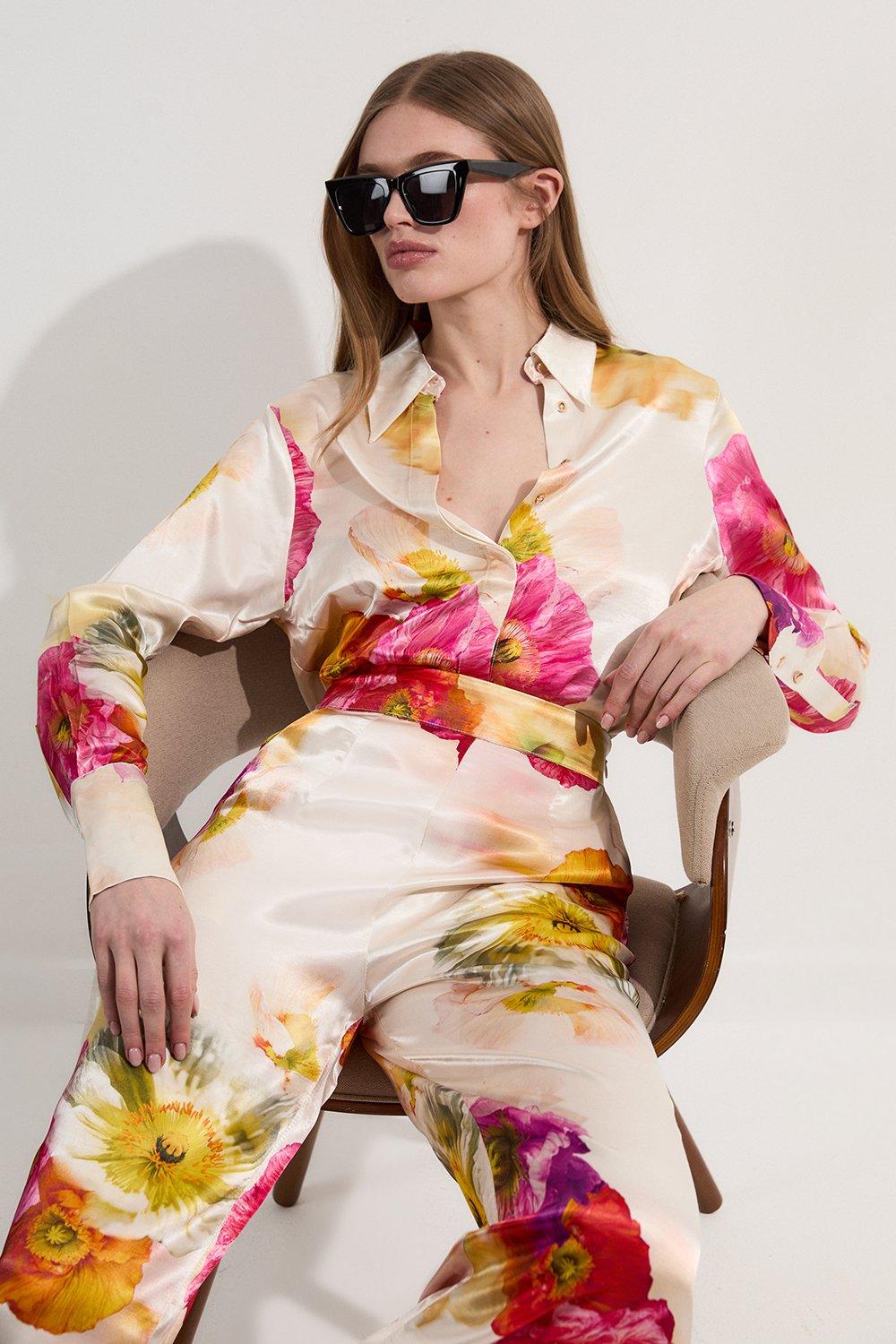 ★Karen Millen★ オンブルストラップジョーゼットビーチドレス Plus Size Lydia Millen Crinkle Chiffon Floral Placement Top