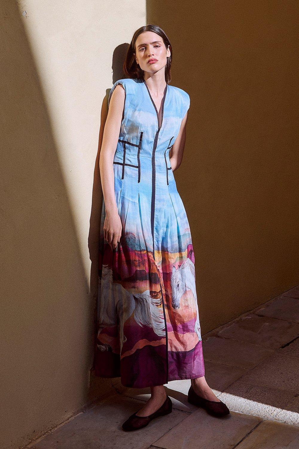 関税送料込★SALE★完売間近★KarenMillen★Butterflyドレス Plus Size Butterfly Print Lace Insert Trim Woven Maxi Dress