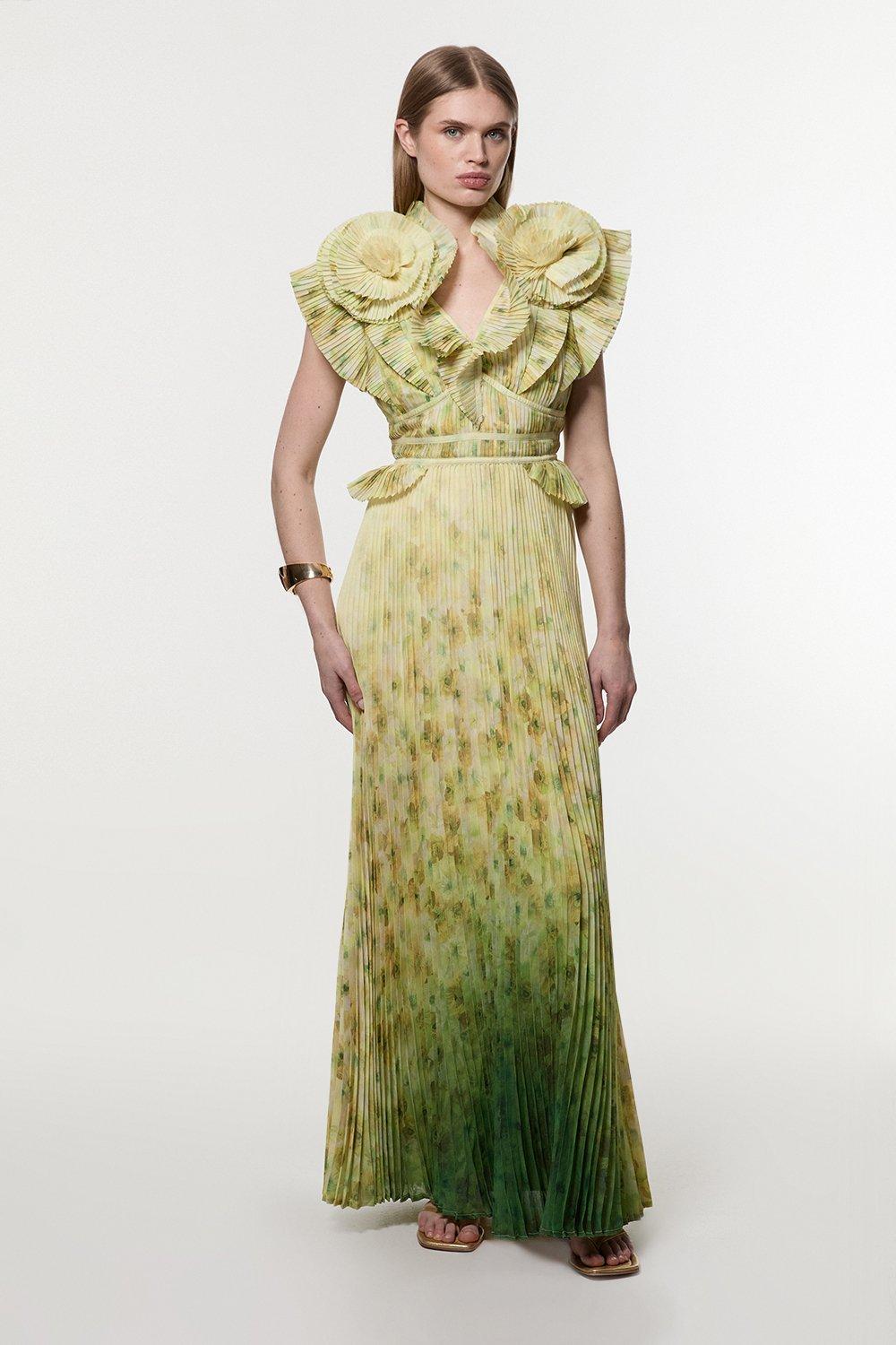 KAREN MILLEN バロック アップリケ バックリボン マキシドレス Petite Trailing Floral Woven Plunge Maxi Dress | Karen Millen
