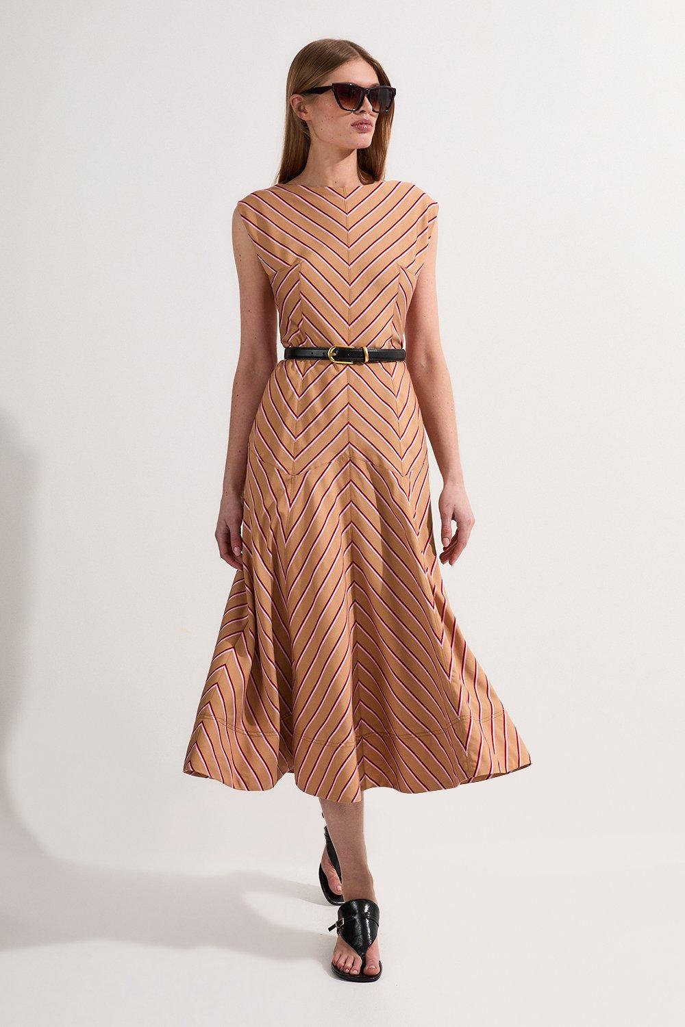 Tailored Crepe Belted Pleated Skirt Midi Shirt Dress | Karen Tailored Crepe Belted Pleated Skirt Midi Shirt Dress | Karen