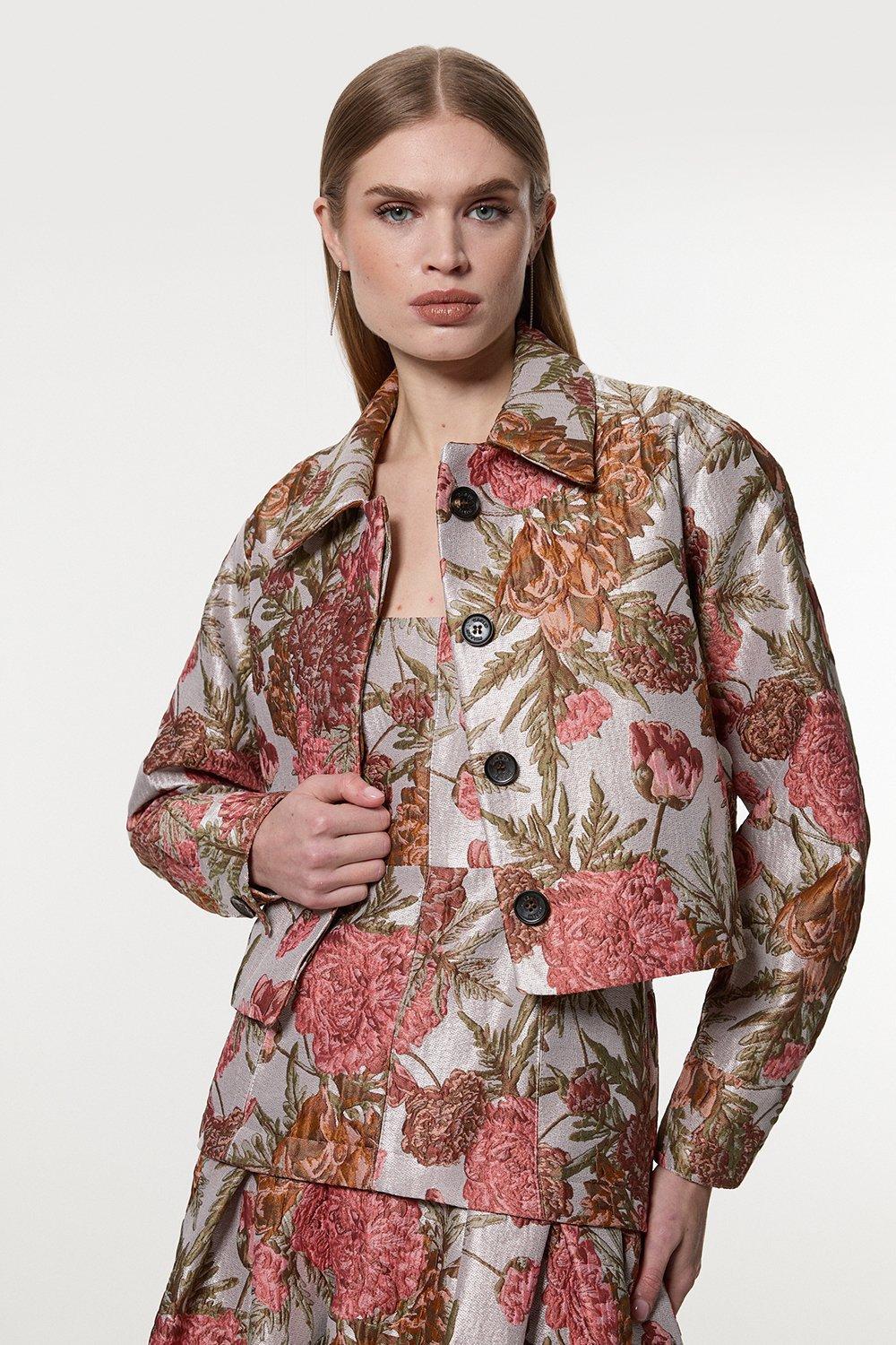Floral Jacquard Tailored Double Breasted Jacket | Karen Millen Floral Jacquard Tailored Double Breasted Jacket | Karen Millen