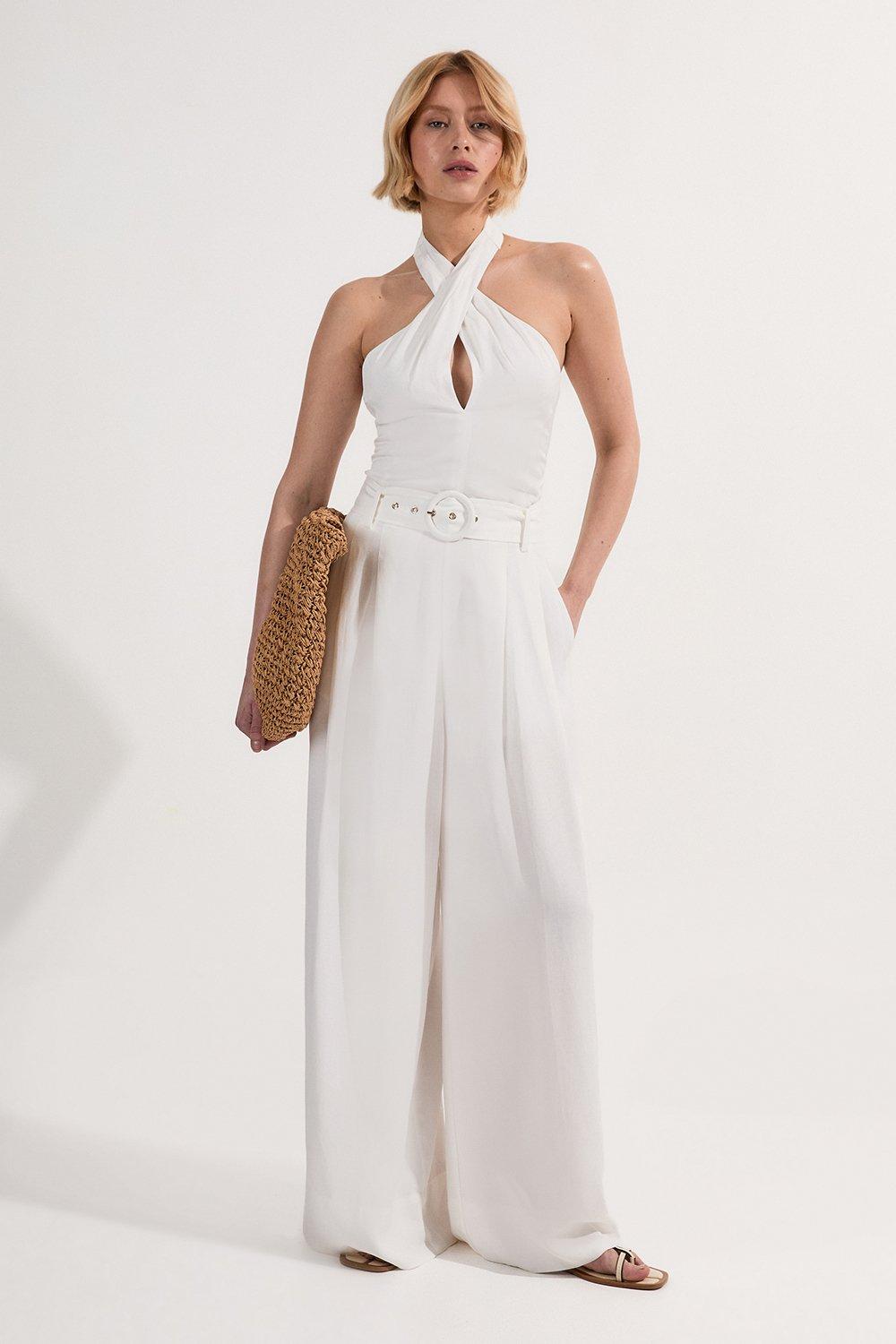 Tall Compact Stretch Tailored Sleeveless Jumpsuit | Karen Millen