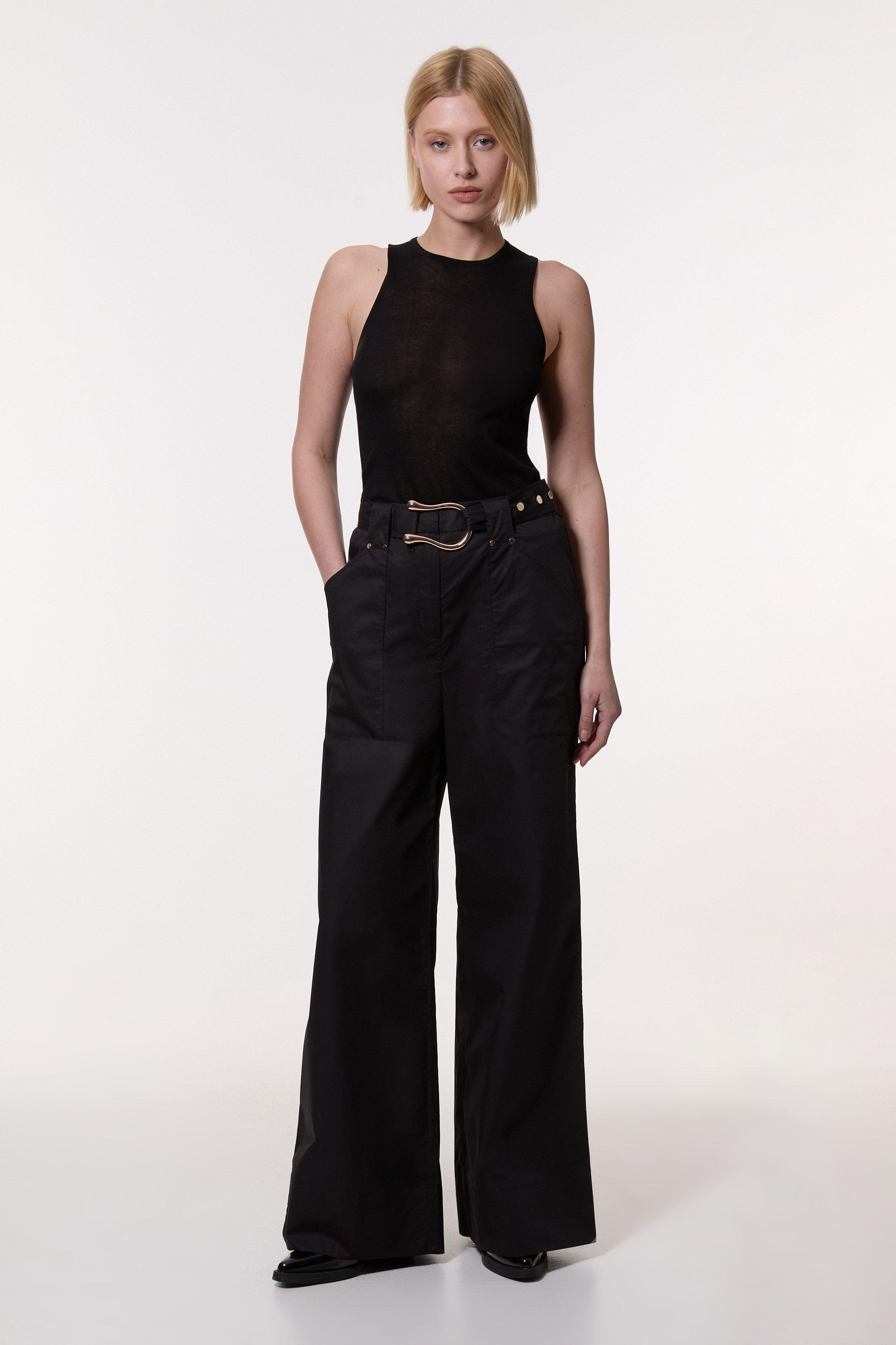 Faux Leather High Waisted Wide Leg Pants | Karen Millen