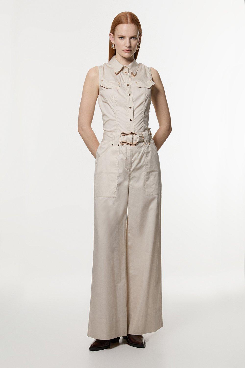 Tailored Linen Pleated Wide Leg Pants | Karen Millen