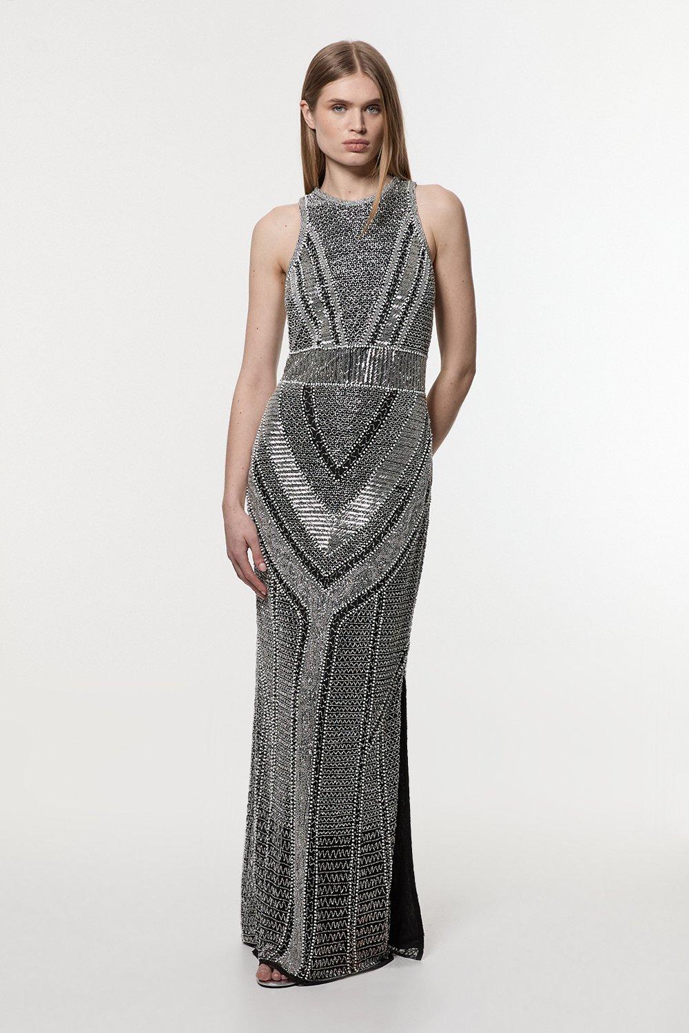 Crystal Embellished Bow Detail Woven Maxi Dress | Karen Millen