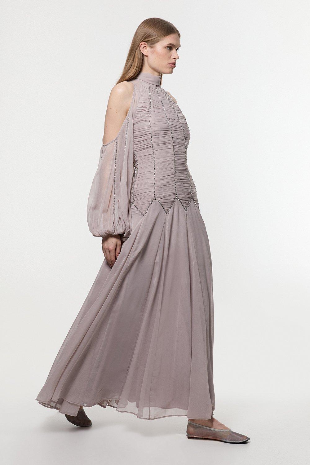 Petite Crystal Embellished Cut Out Woven Maxi Dress | Karen