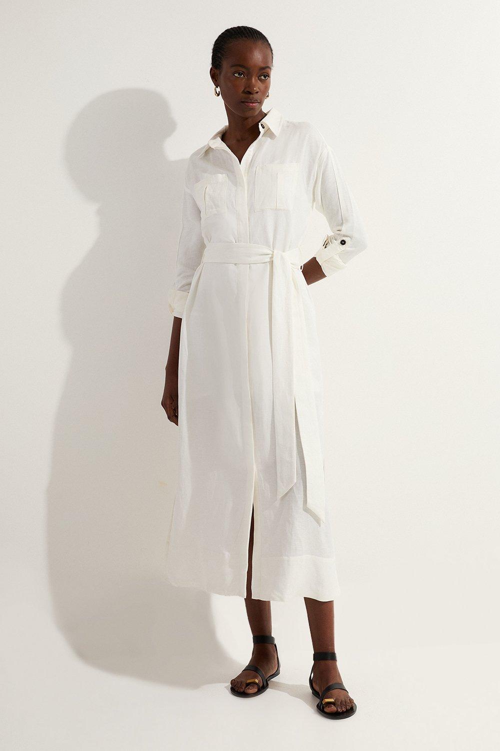 Cotton Poplin Collared Woven Midi Shirt Dress | Karen Millen