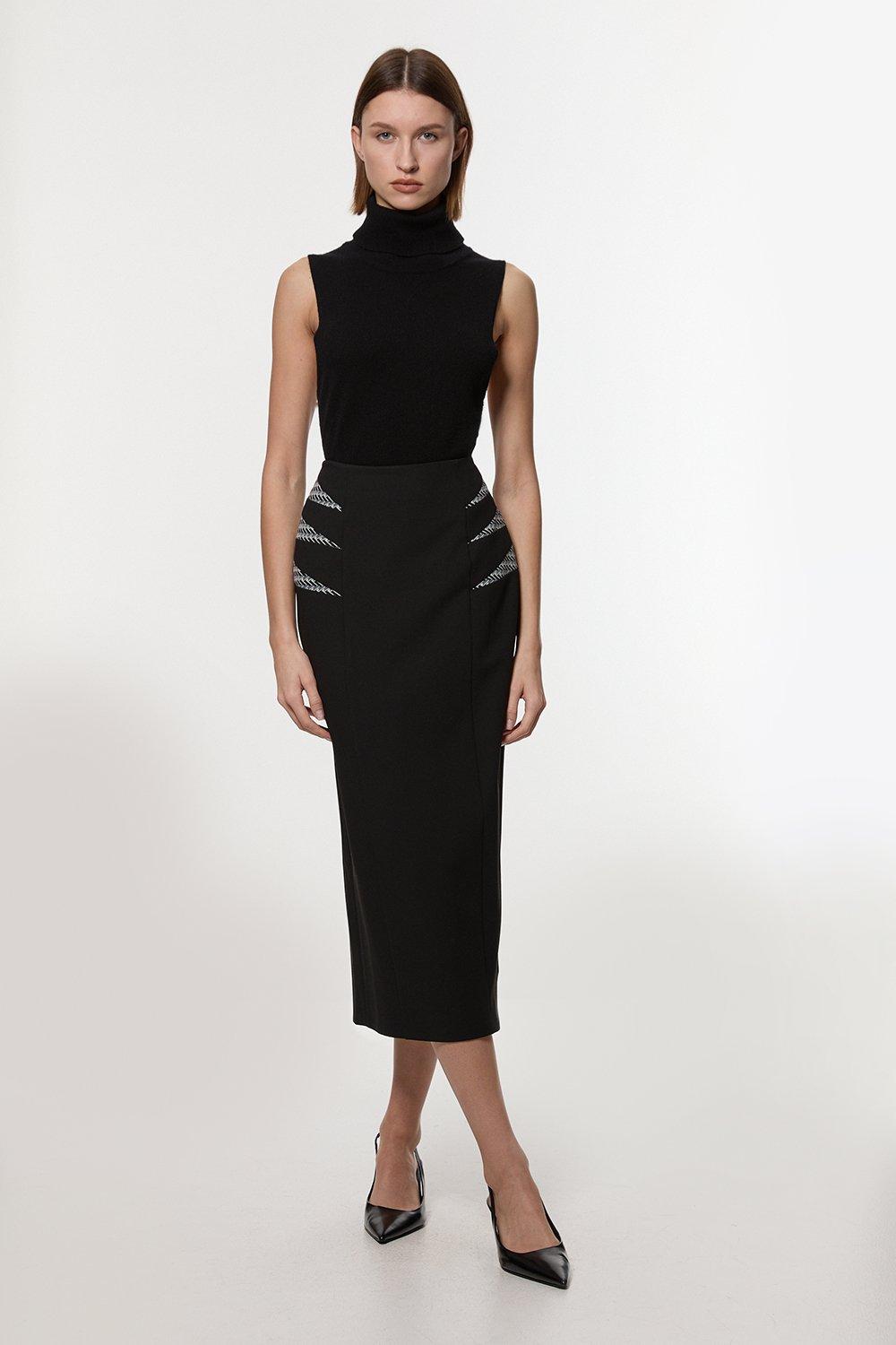 Faux Leather and Ponte Panelled Pencil Skirt | Karen Millen