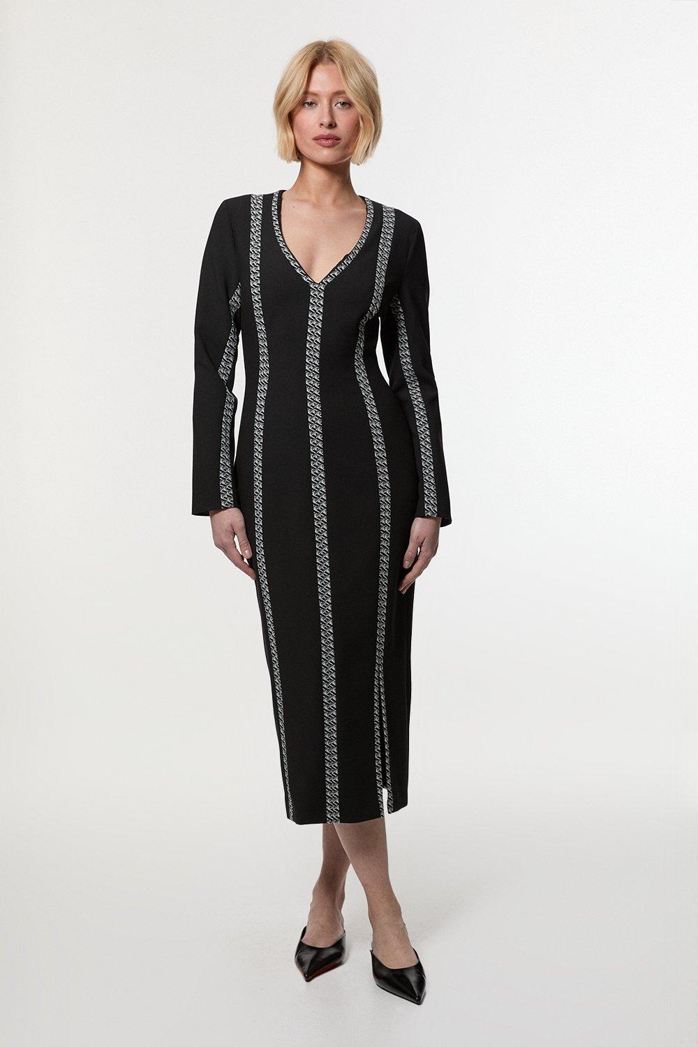 Sequin And Viscose Satin Collar Detail Midaxi Dress | Karen