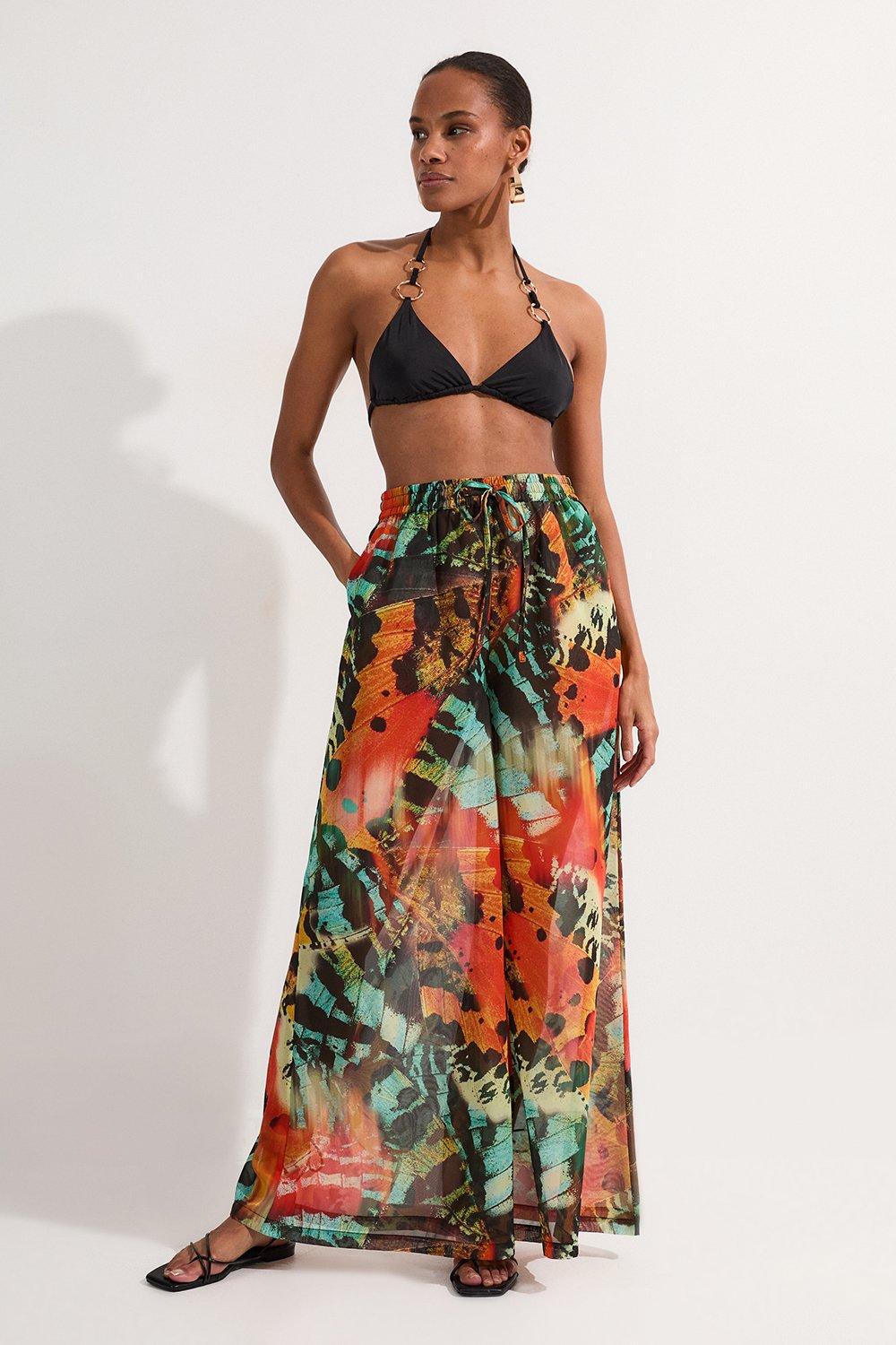 Cheetah Print Georgette Beach Trousers | Karen Millen