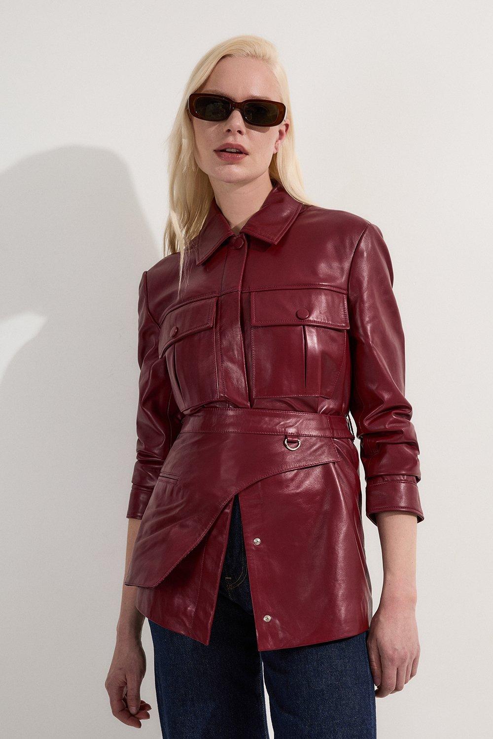Plus Size Leather Colourblock90s Biker Jacket | Karen Millen