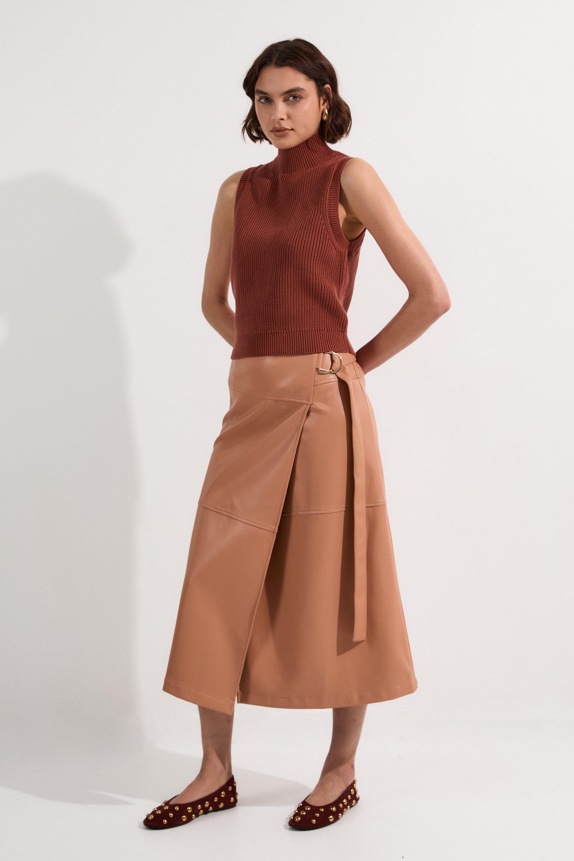 Leather Belted Drape Hem Maxi Skirt | Karen Millen