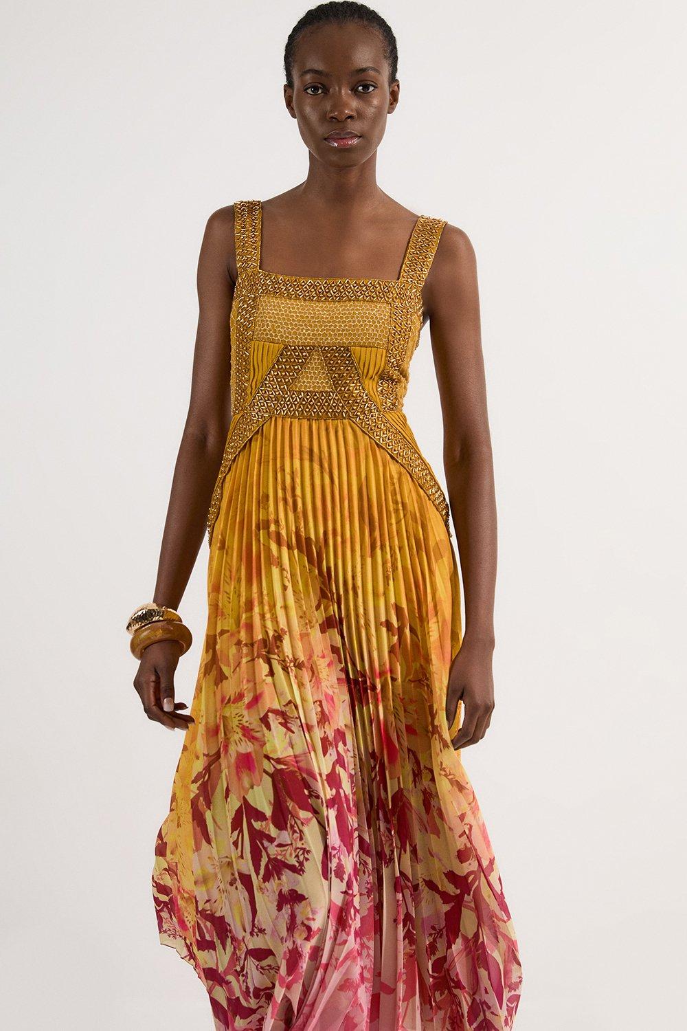 Metallic Embellished And Beaded Halter Maxi Dress | Karen Millen