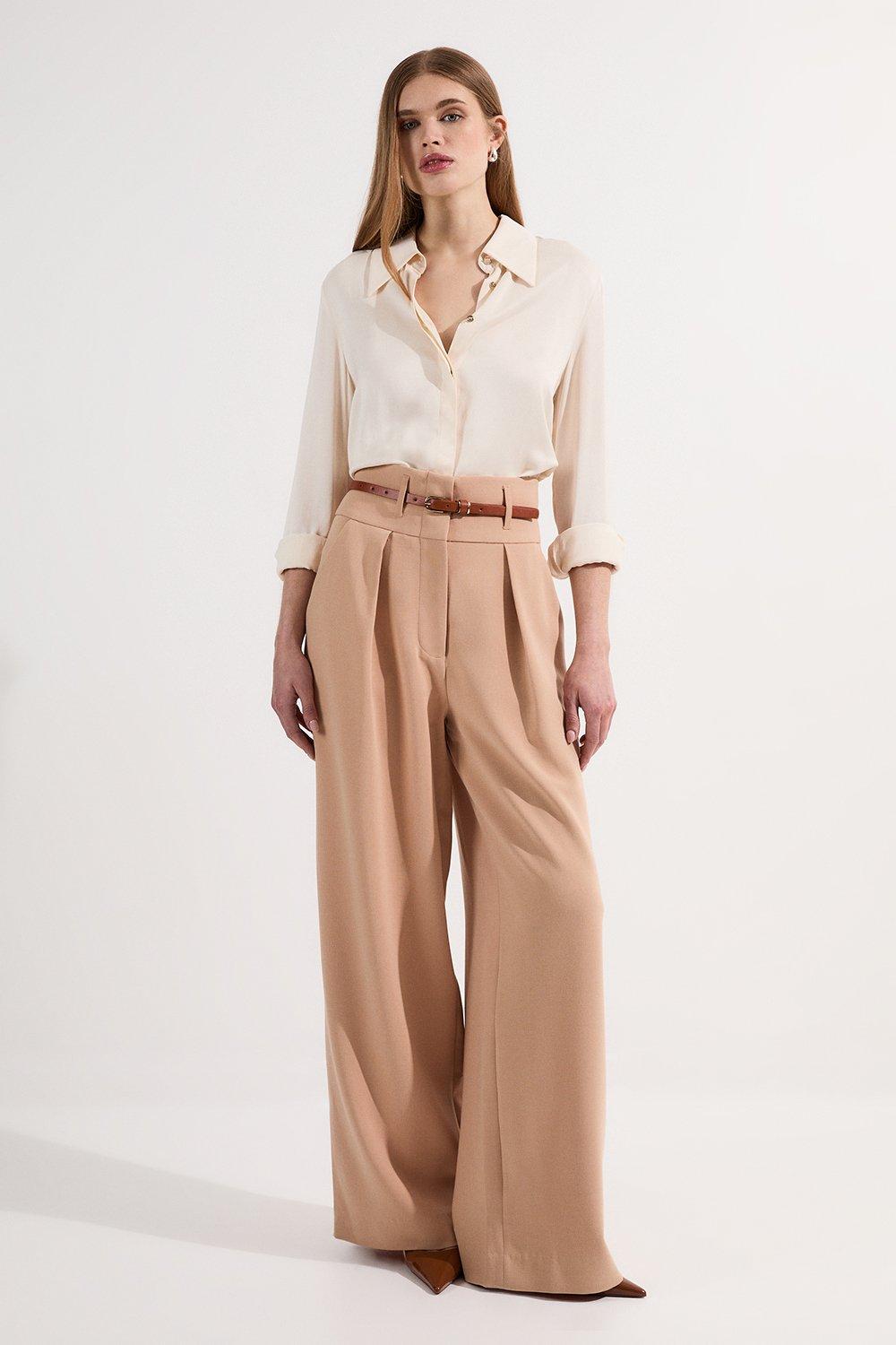 Compact Stretch Tailored Pleated Straight Leg Pants | Karen Compact Stretch Tailored Pleated Straight Leg Pants | Karen
