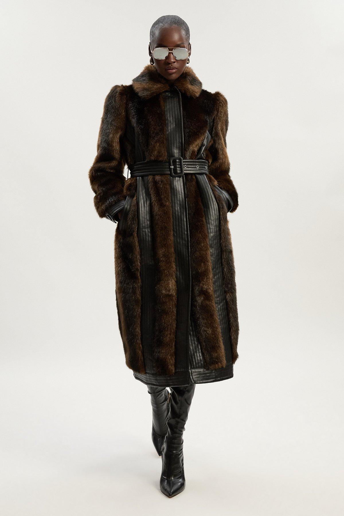 Collarless Faux Fur Jacket | Karen Millen