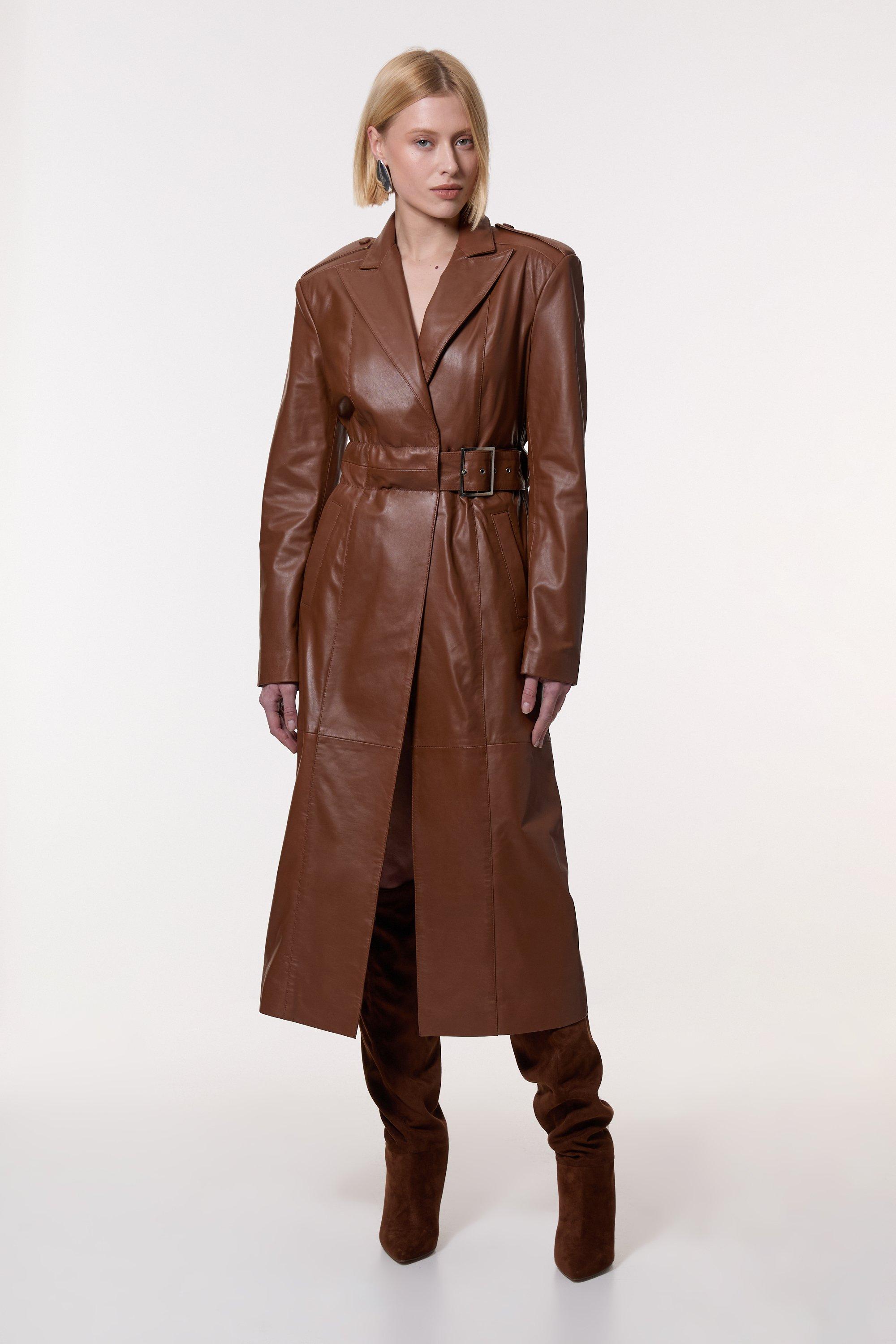 Leather And Shearling Mix Long Aviator Coat | Karen Millen