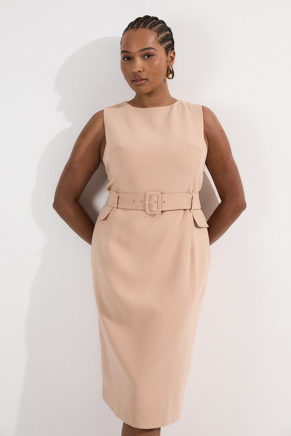 The Founder Compact Stretch Button Detail Woven Midi Dress