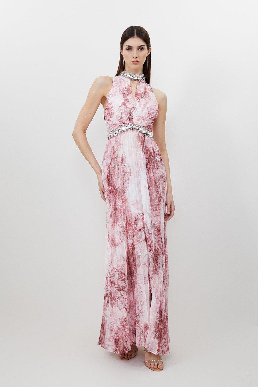 ◆KAREN MILLEN◆ フェザーデボア 着物 マキシドレス 安心追跡【KAREN MILLEN】フローラル柄サテンバックマキシドレス