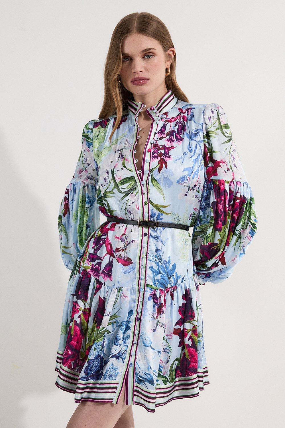 KAREN MILLEN 日本未入荷 ハイネック フリンジ ミニドレス Spots And Floral Plunge Neck Woven Mini Dress | Karen Millen