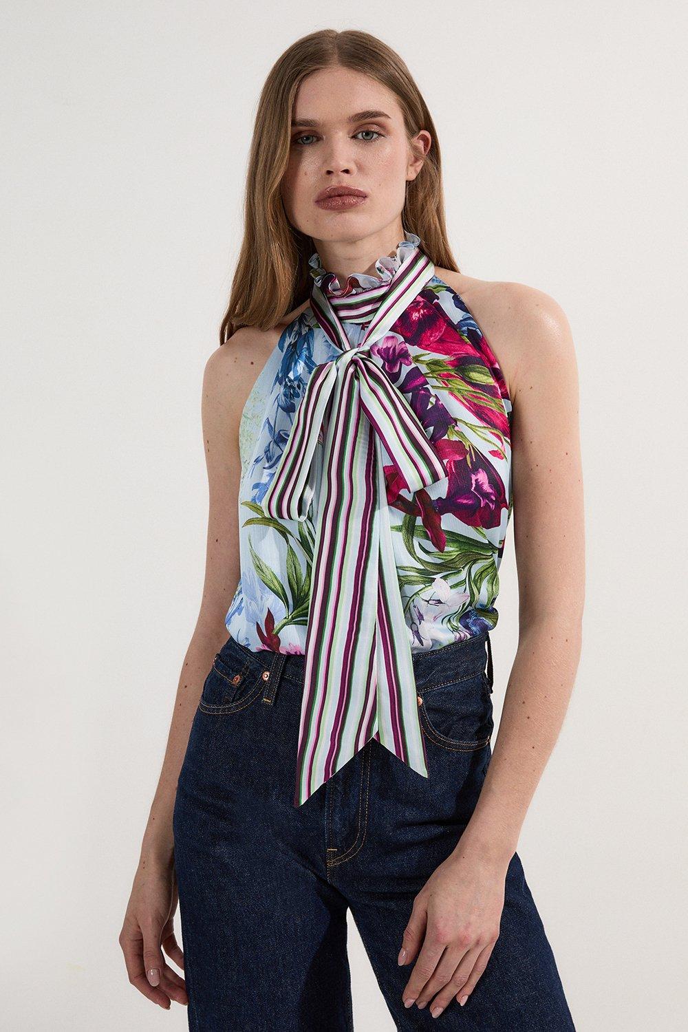 Petite Georgette Woven Tie Neck Blouse | Karen Millen