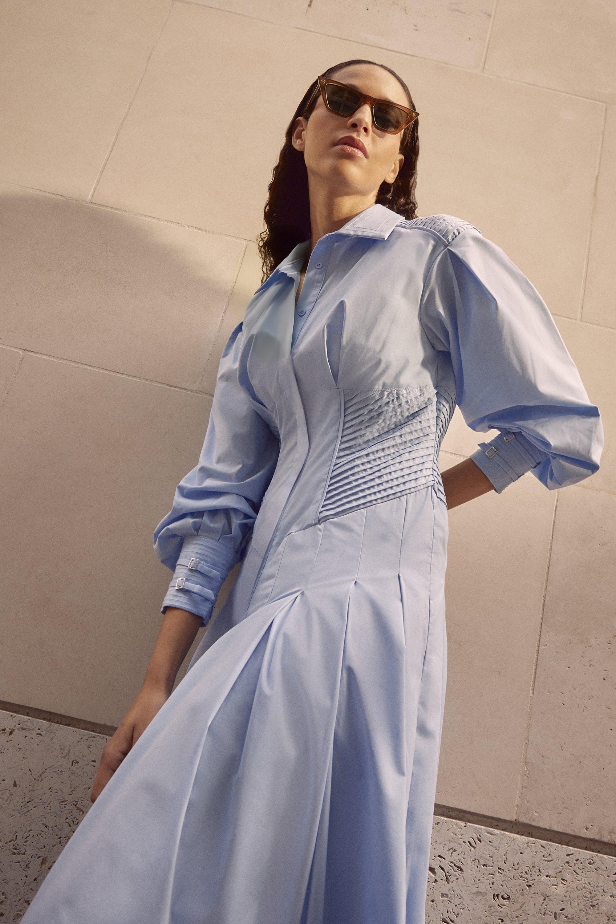 Feather Embellished Woven Long Sleeve Maxi Dress | Karen Millen