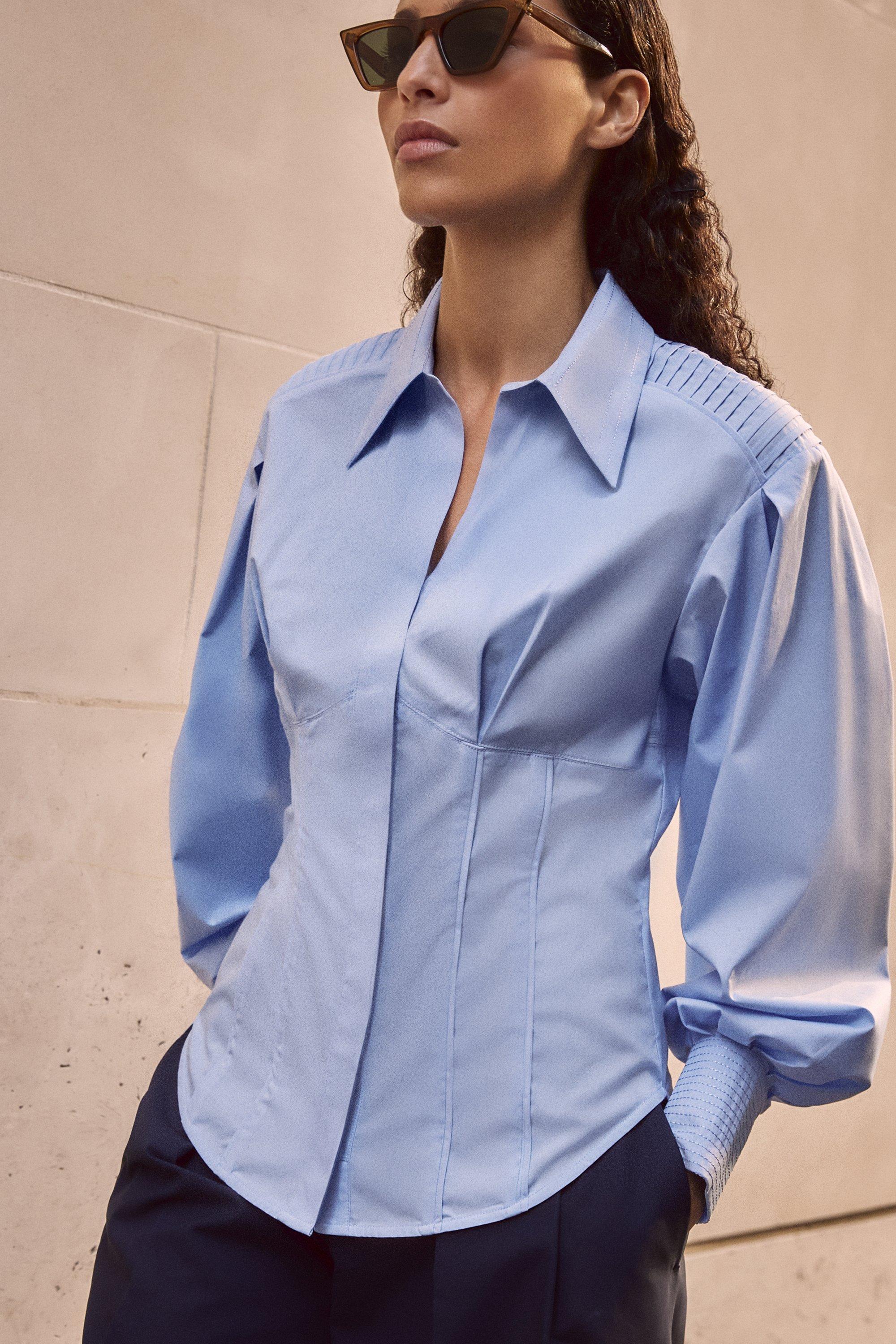 Top Stitch Floral Crinkle Cotton Woven Blouse | Karen Millen