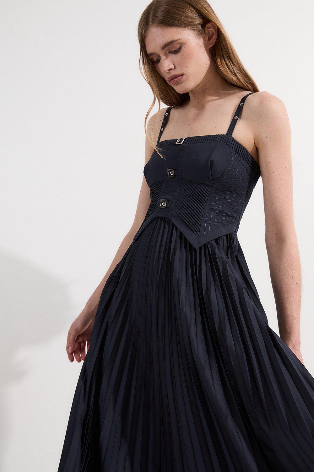 KAREN MILLEN コットンストライプ フルスカート ミディドレス OOTO Lace Mix Slip Maxi Dress | Karen Millen