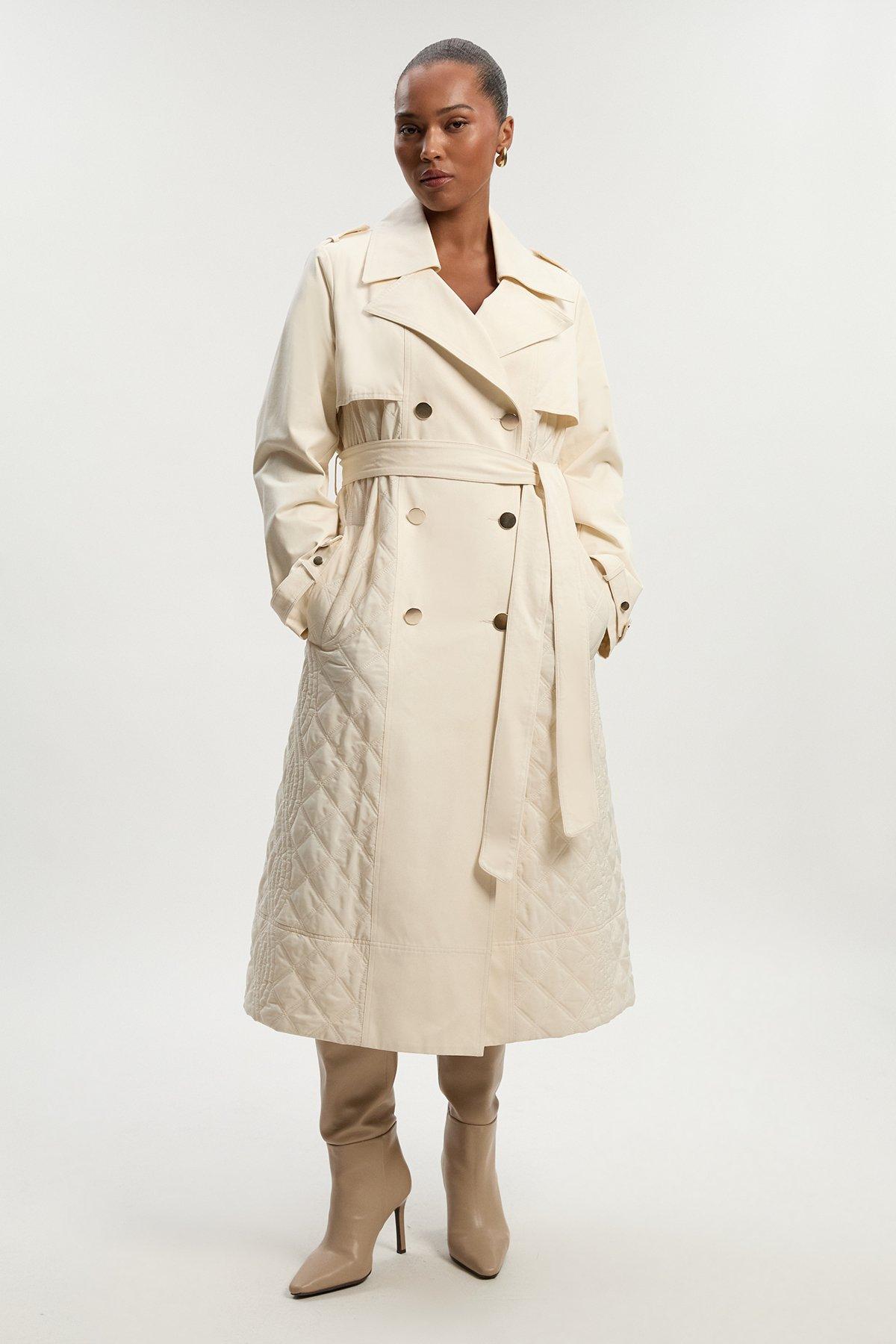Leather Color Block Belted Trench Coat | Karen Millen