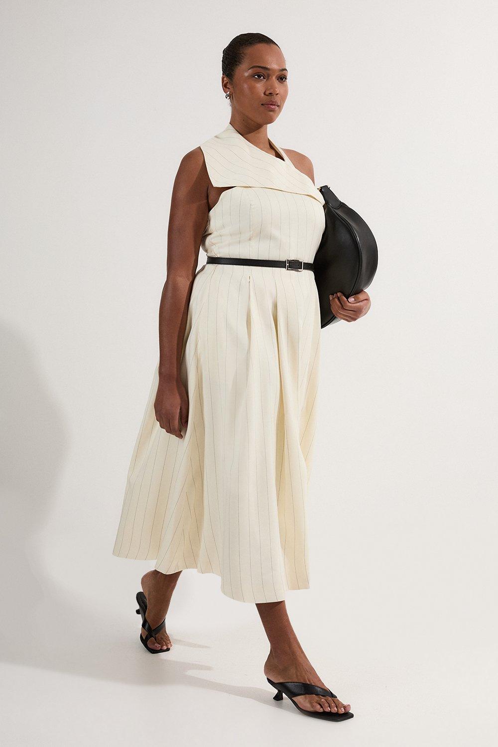 【KAREN MILLEN】コントラストリネンプランジネックマキシドレス Paisley Embellished One Shoulder Maxi Dress | Karen Millen