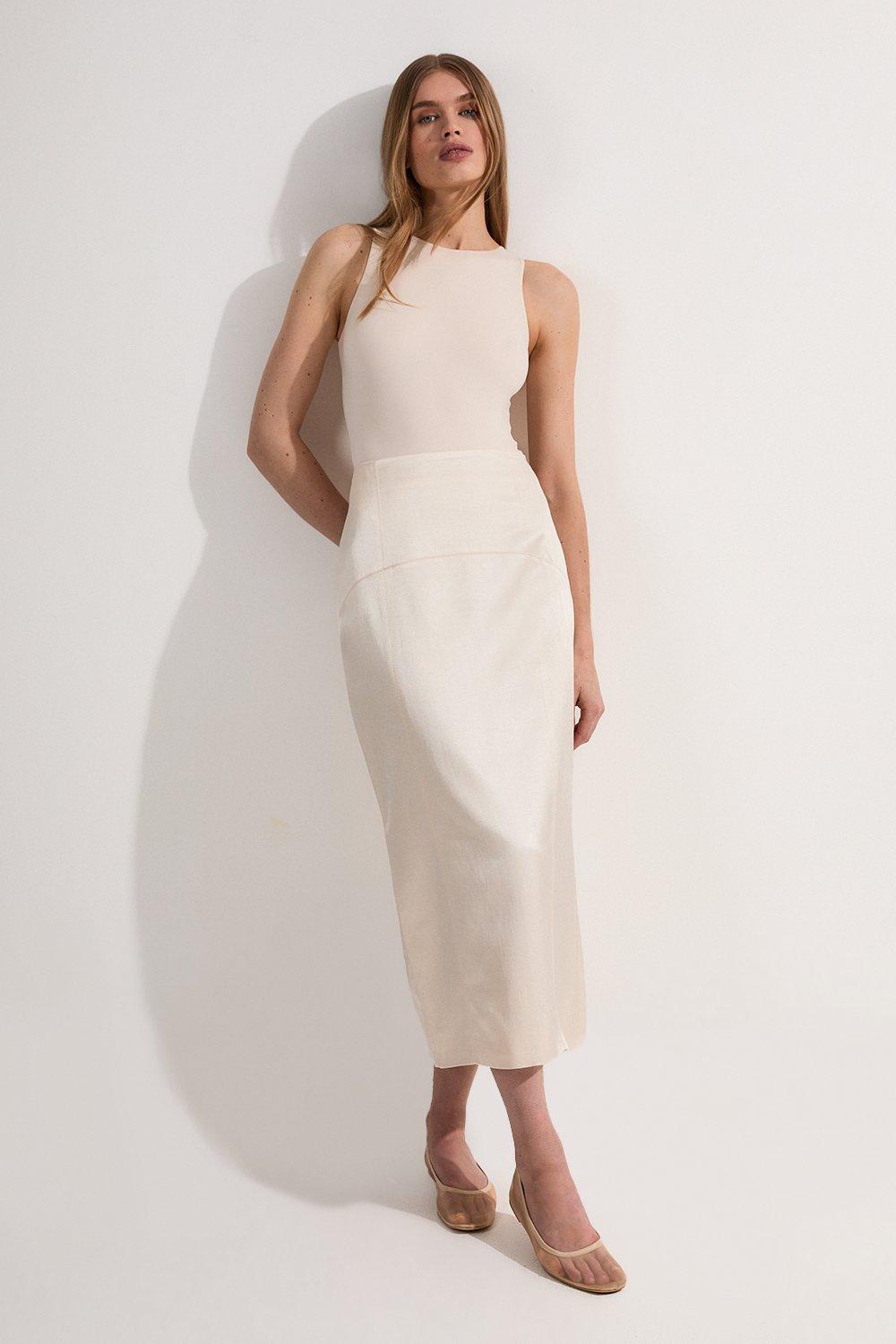 ★Karen Millen★ プレミアム コットン フルマキシスカート Premium Linen Viscose Fluid Tailored Maxi Full Skirt | Karen