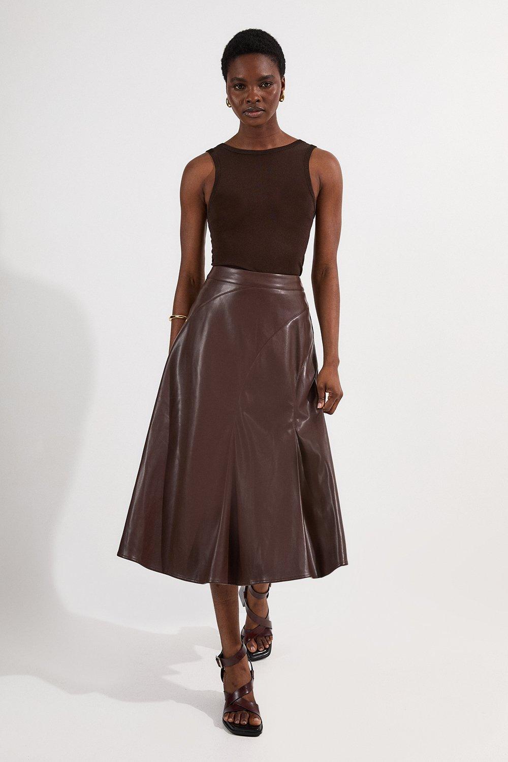 スカート [MARRON EDITION] Nylon Midi Skirt Satin midi skirt - Brown - Sz. XS - Zizzifashion