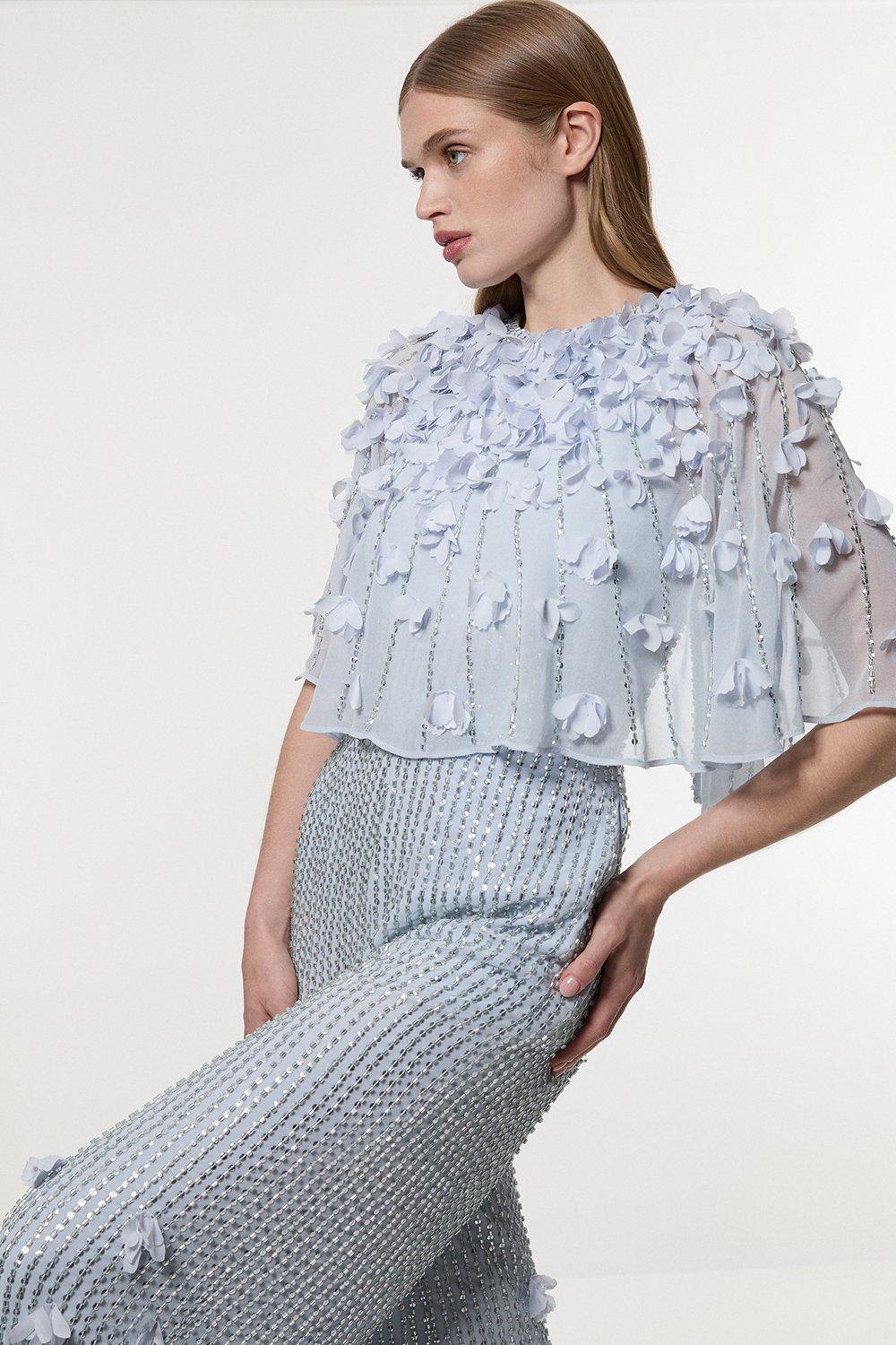 Premium Embellished Caped Maxi Dress | Karen Millen