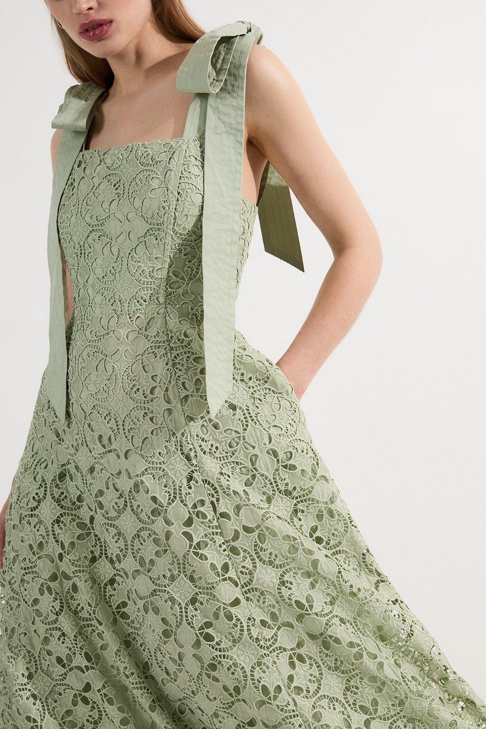Pleated Button Detailed Woven Midi Dress | Karen Millen