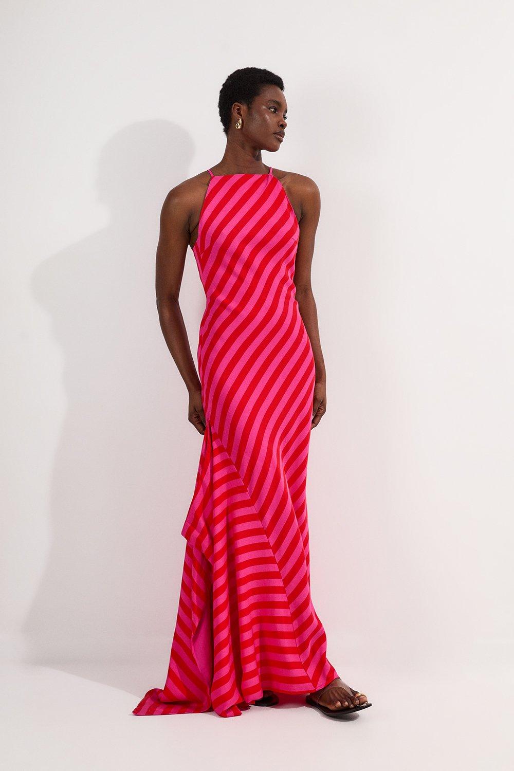 Sunset Printed Mesh Jersey One Shoulder Midi Dress | Karen