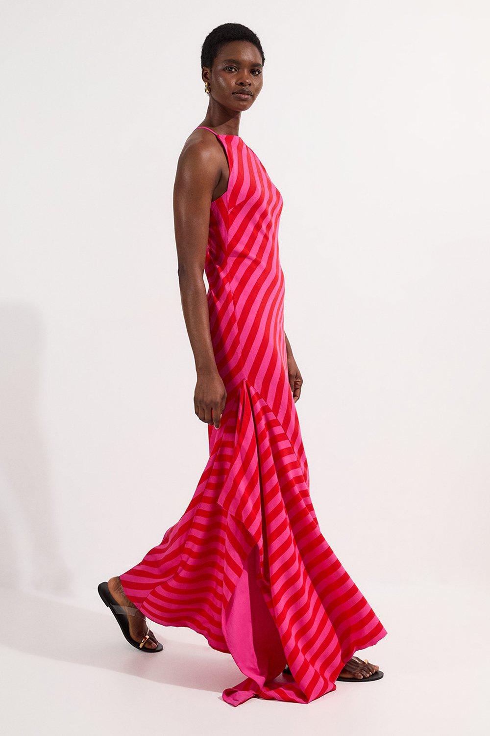 Sunset Printed Mesh Jersey One Shoulder Midi Dress | Karen