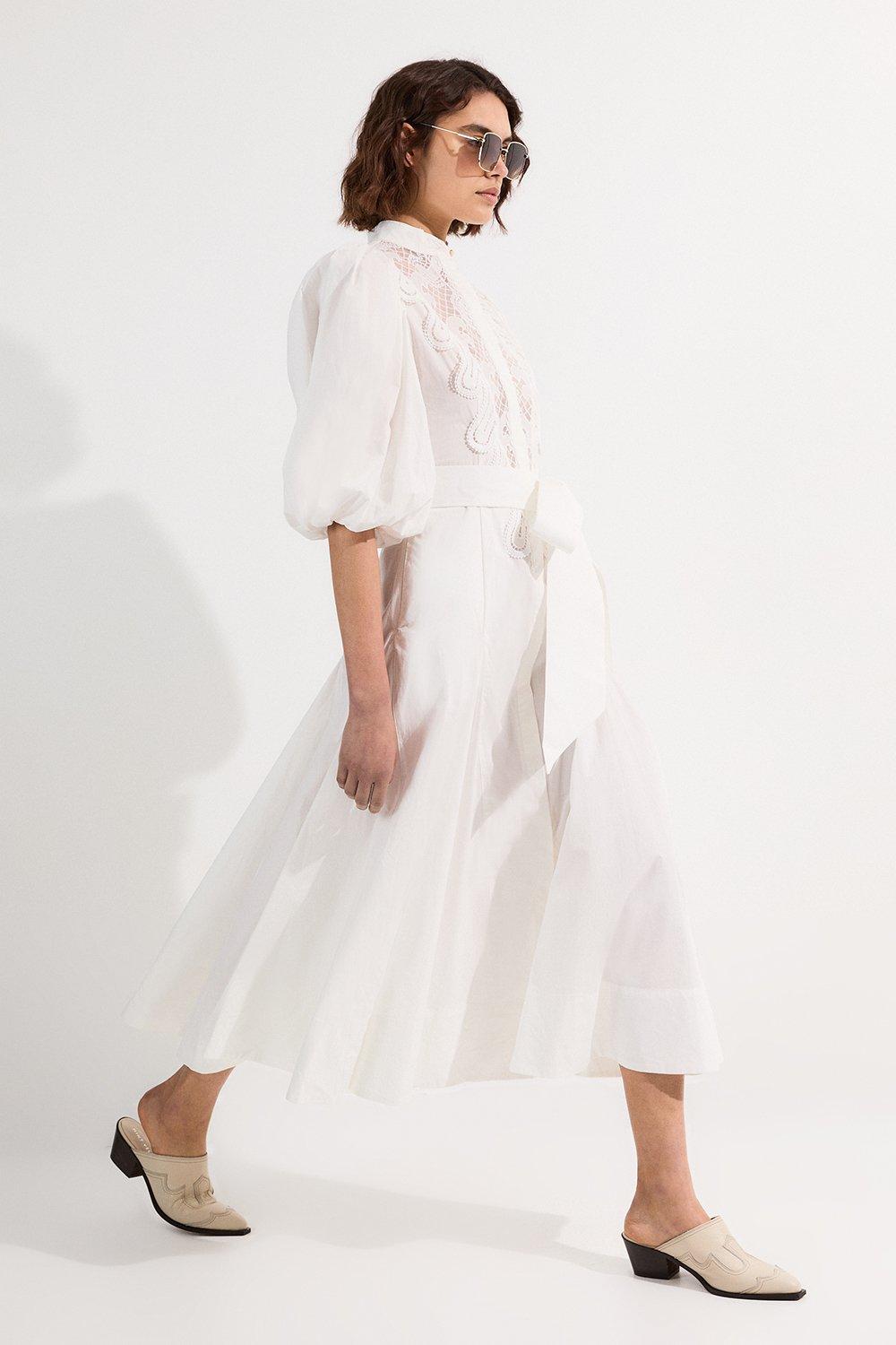 Drama Pleat Ruffle Rosette Woven Maxi Dress | Karen Millen