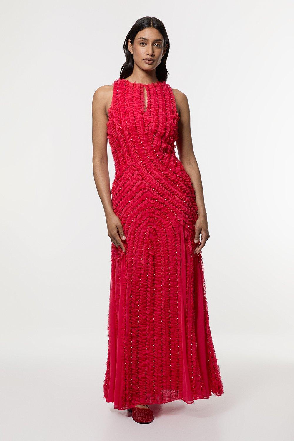 Crystal Embellished Woven Thigh Split Maxi | Karen Millen