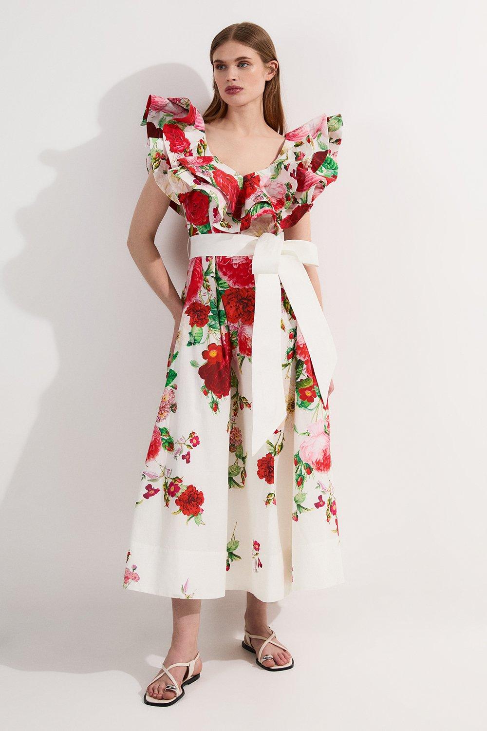★Karen Millen★ Mirrored Floral Viscose Linen Mini Dress Mirrored Floral Viscose Linen Mini Dress | Karen Millen