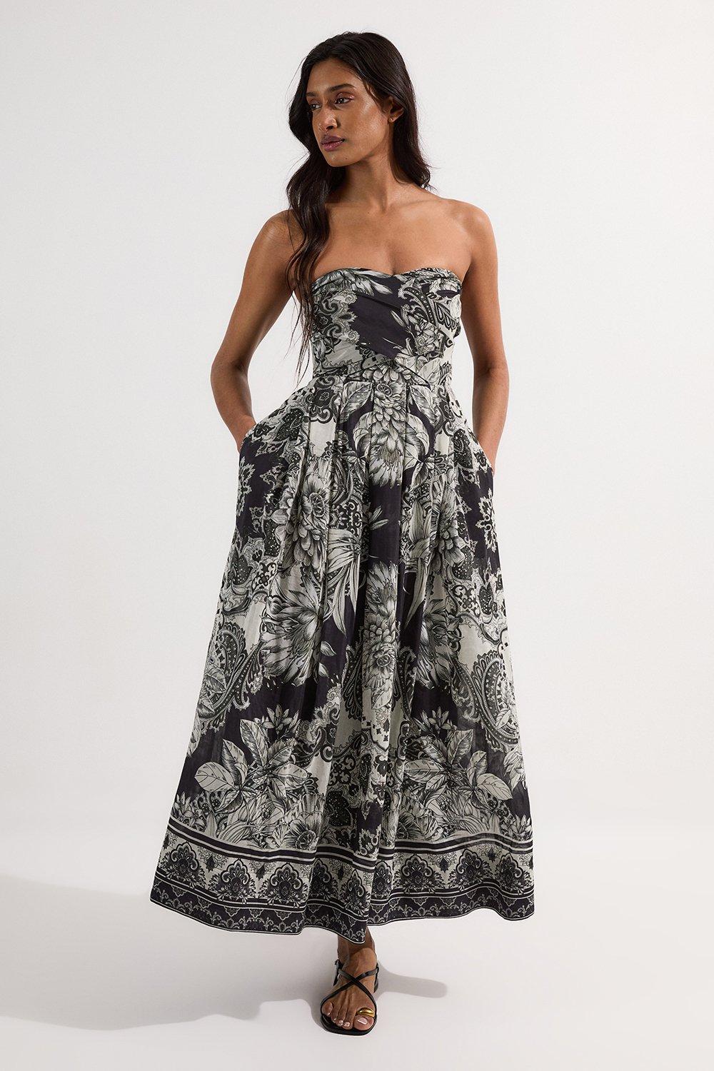 Petite Piping Detail Georgette Pleated And Belted Woven Midi