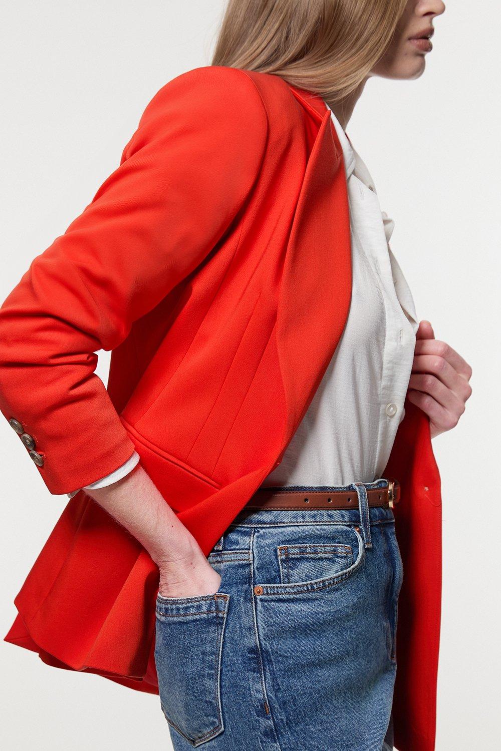 Italian Structured Satin Single Button Blazer | Karen Millen
