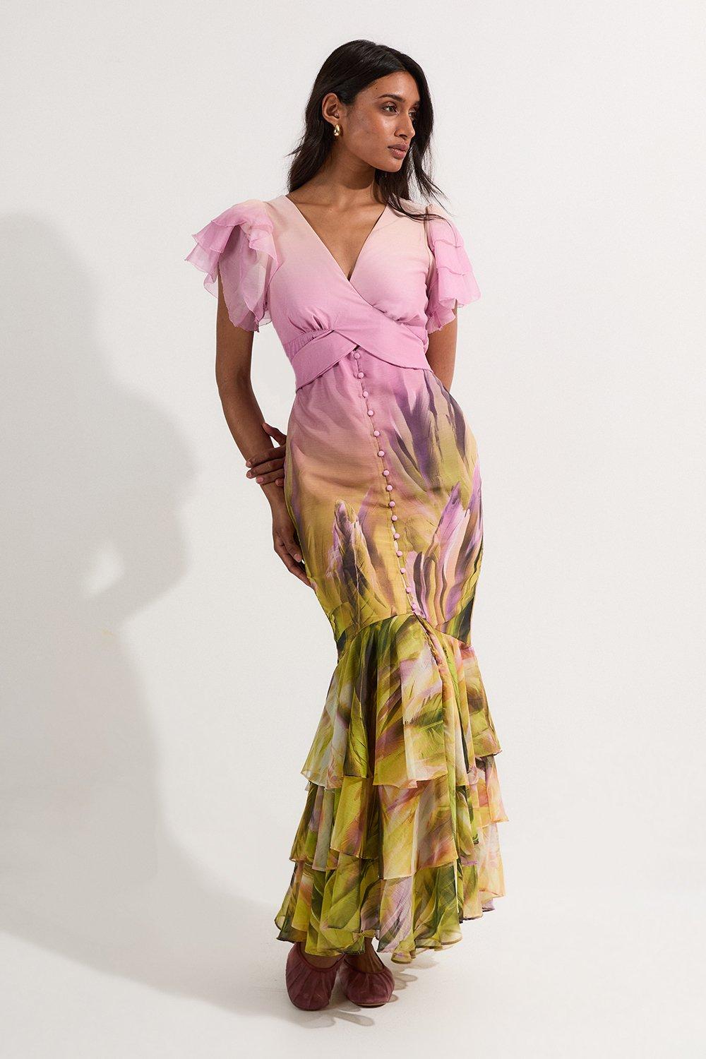 Floral Applique Woven Strappy Woven Maxi Dress | Karen Millen