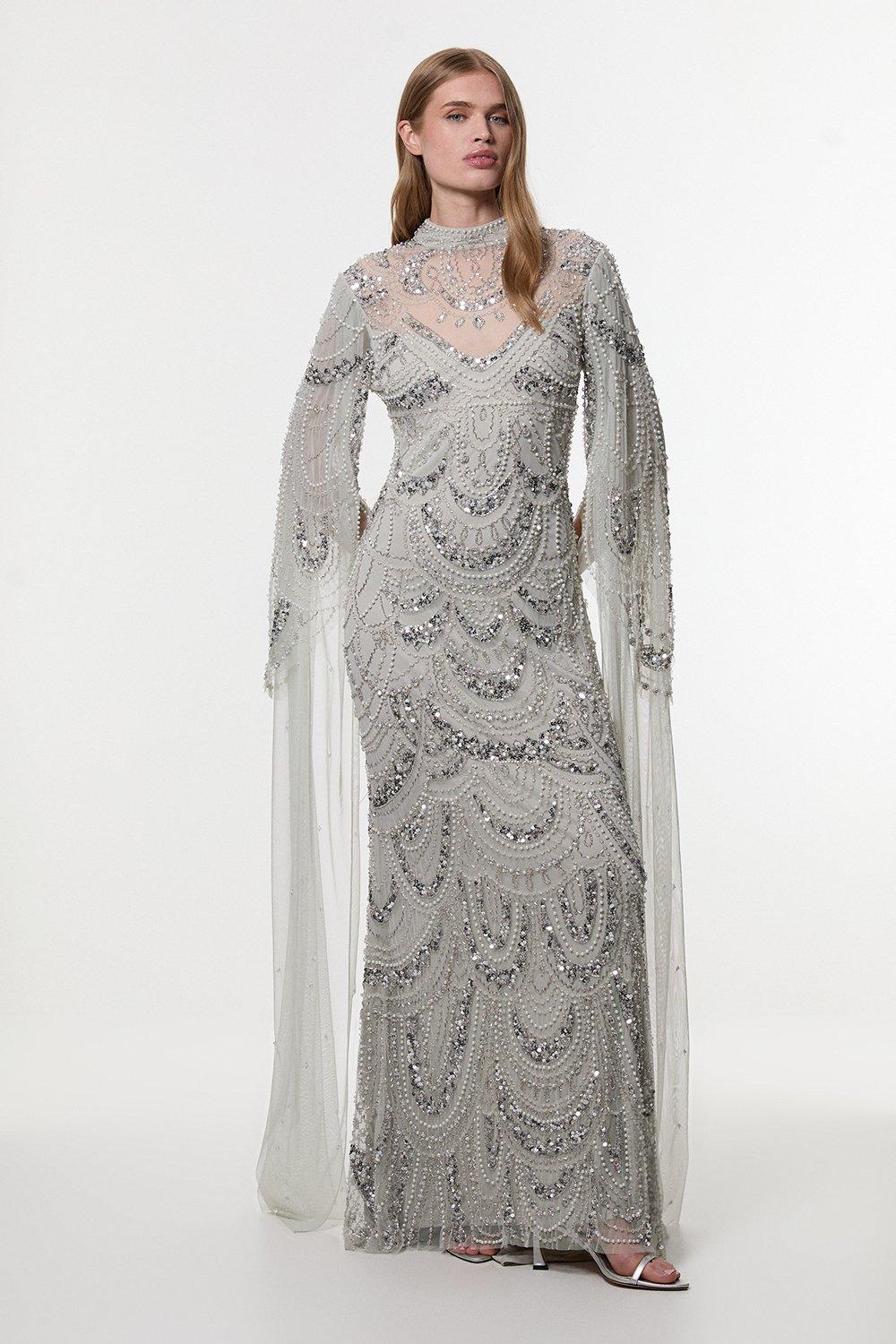 Premium Beading And Embellished Woven Halterneck Maxi Dress