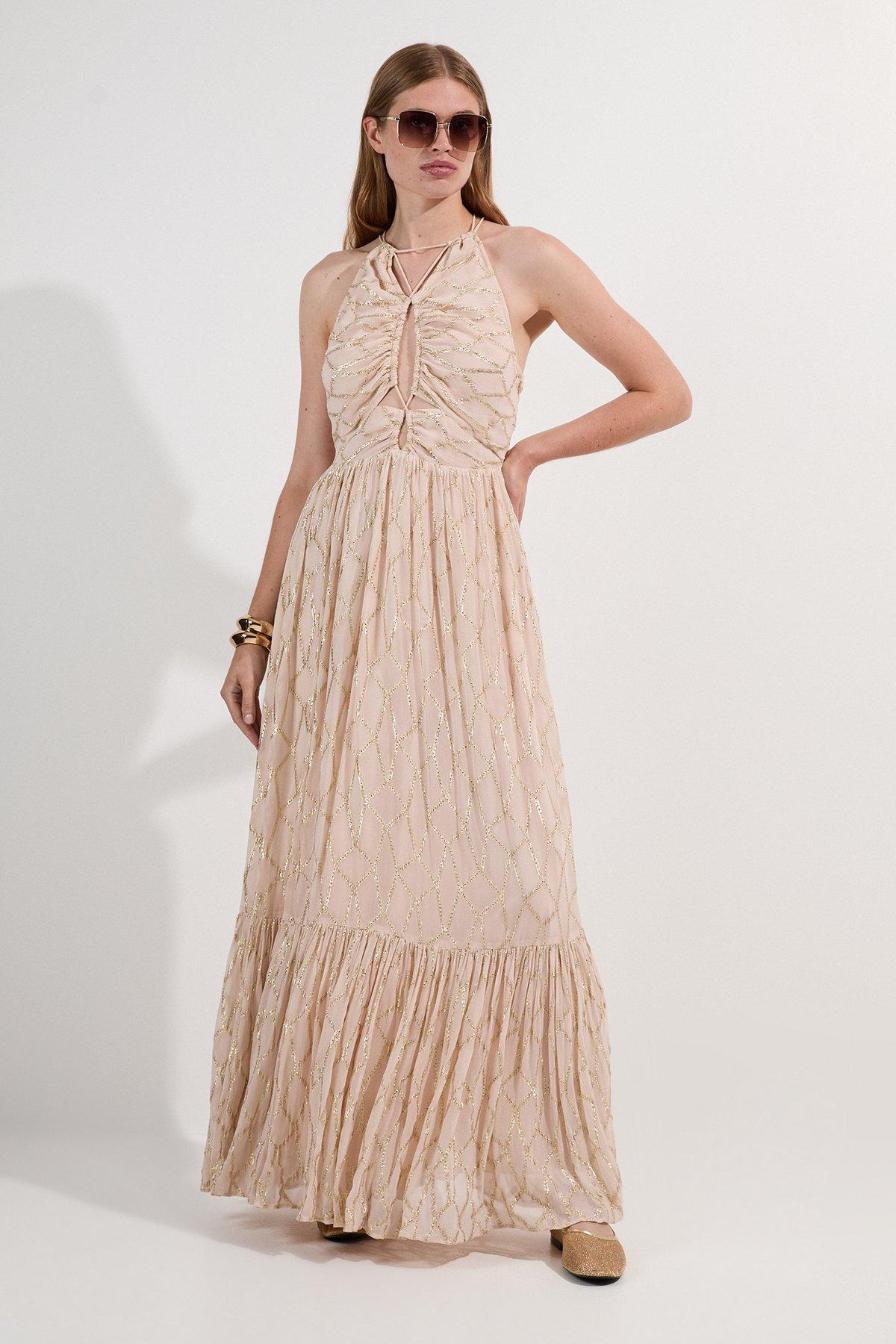 Embellished And Beaded Strappy Maxi Dress | Karen Millen