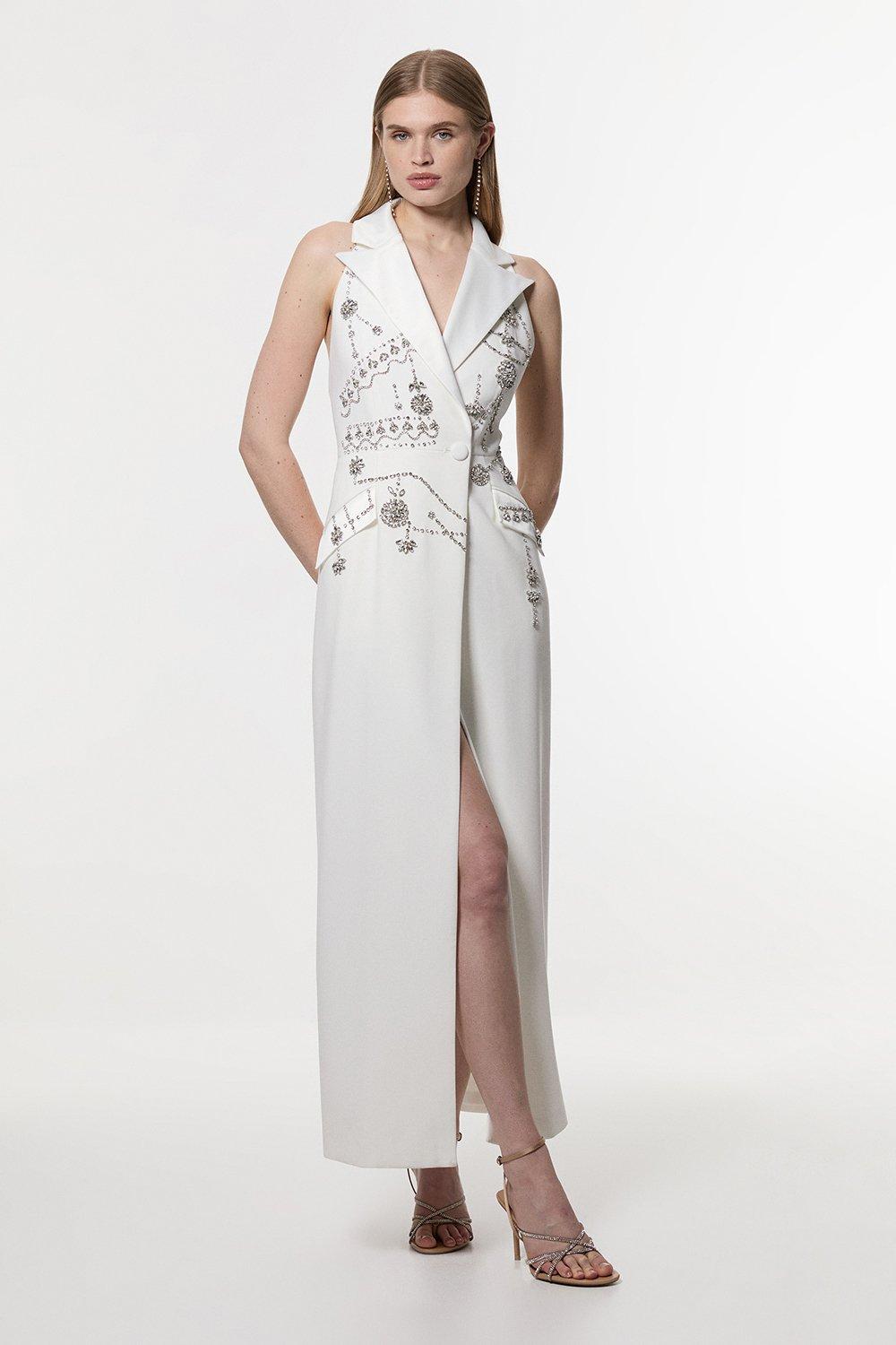 Petite Tailored Crepe Mono Floral Single Breasted Blazer
