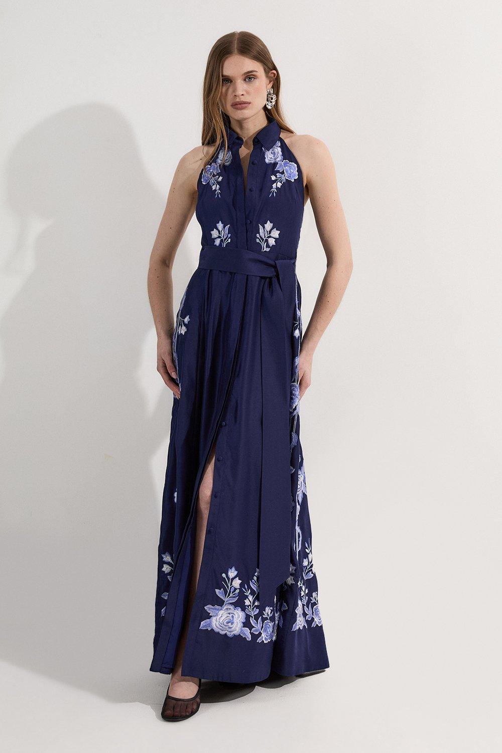関税送料込【KAREN MILLEN】テーラードコントラストタフタドレス KAREN MILLEN】コントラストティップ 長袖シャツドレス 送料込