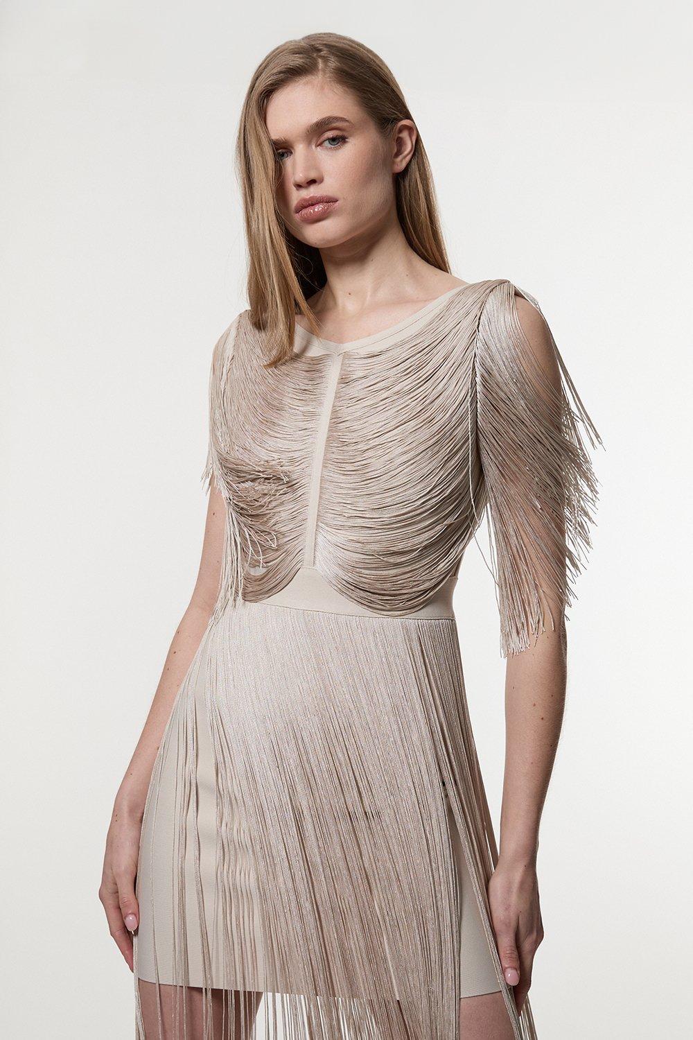 Foiled Bandage Corset Detail Knit Midi Dress | Karen Millen Foiled Bandage Corset Detail Knit Midi Dress | Karen Millen
