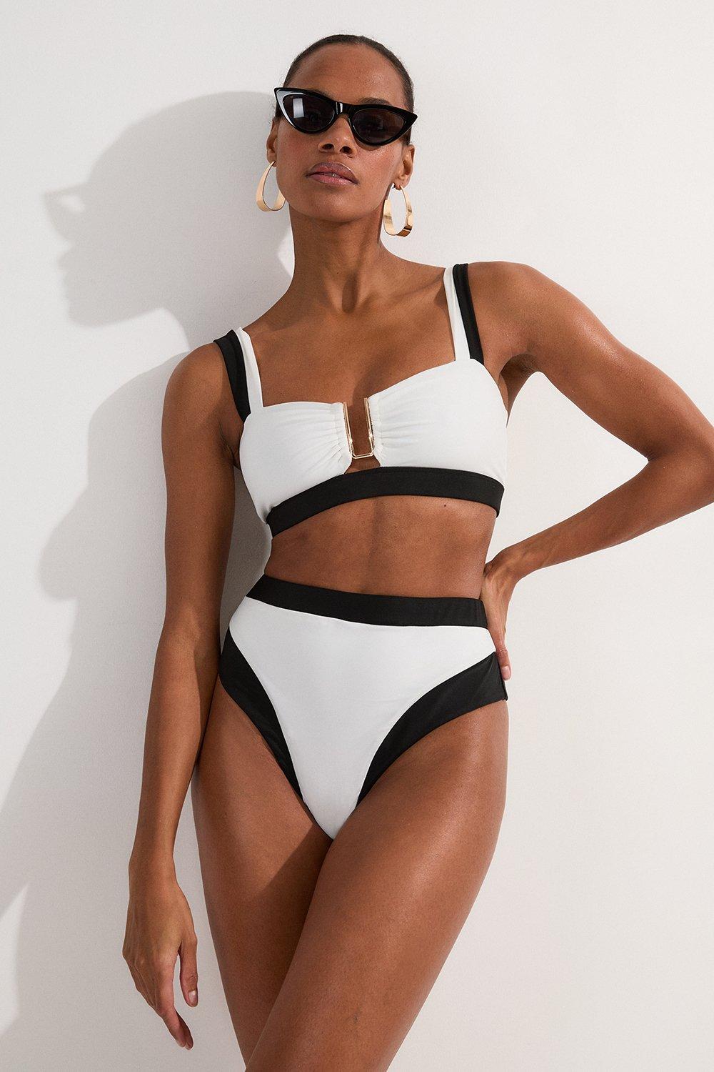 Silver Lame Eyelet Detail High Waist Bikini Bottoms | Karen