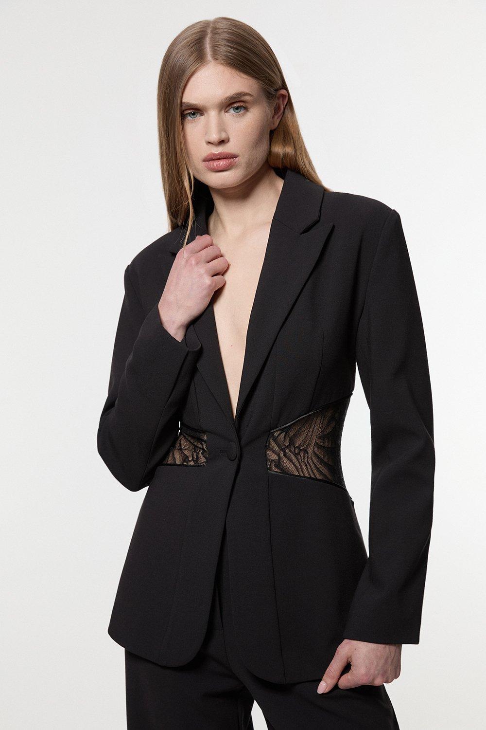 Plus Size Italian Stretch Velvet Blazer Jacket | Karen Millen