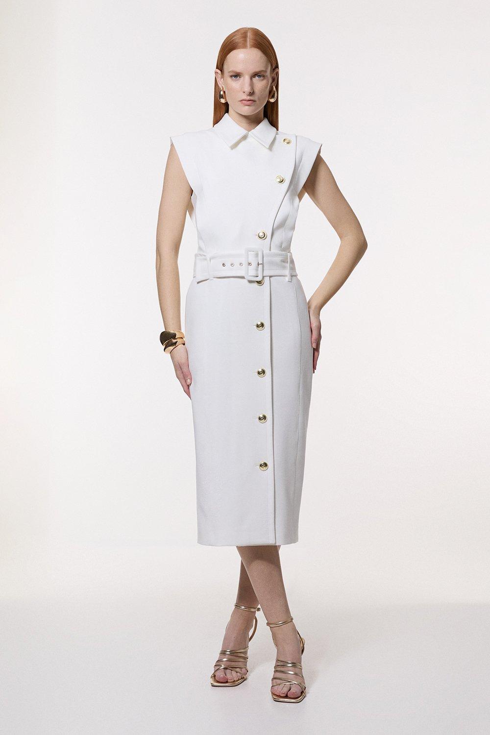 Premium Linen V Neck Wrap Detail Woven Midi Dress | Karen Millen